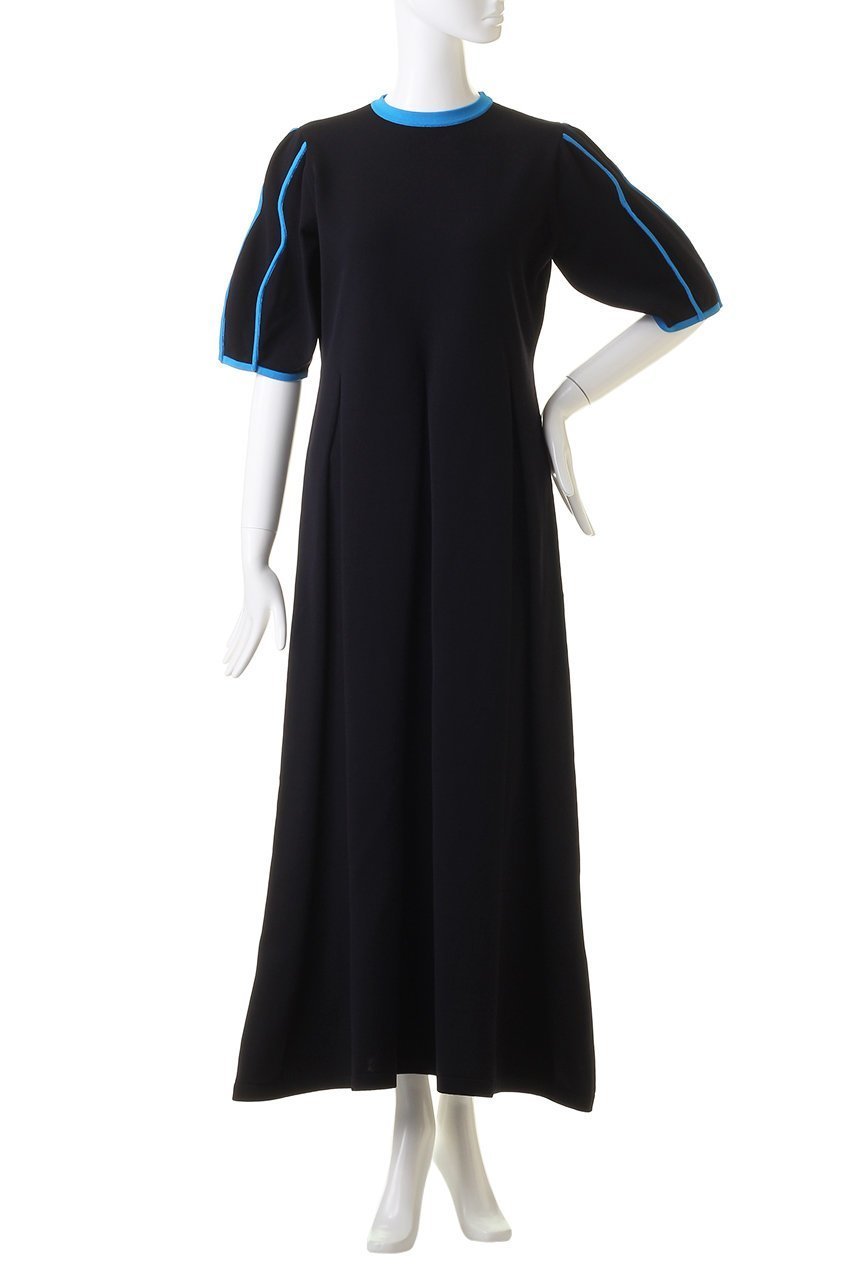 【リムアーク/RIM.ARK】のCurve line sleeve knit OP/ニットワンピース 人気、トレンドファッション・服の通販 founy(ファニー) 　ファッション　Fashion　レディースファッション　Fashion for Women　ワンピース　Dresses　ニットワンピース　Knit Dresses　チュニック　Tunic Tops & Dresses　スリーブ　Sleeve, Long Sleeve / Short Sleeve　チュニック　Tunic, Long Top　パイピング　Piping, Trim Design　フレア　Flare, Flared　ロング　Long, Long-Length　other-2|ID: prp329100003456716 ipo3291000000032888231