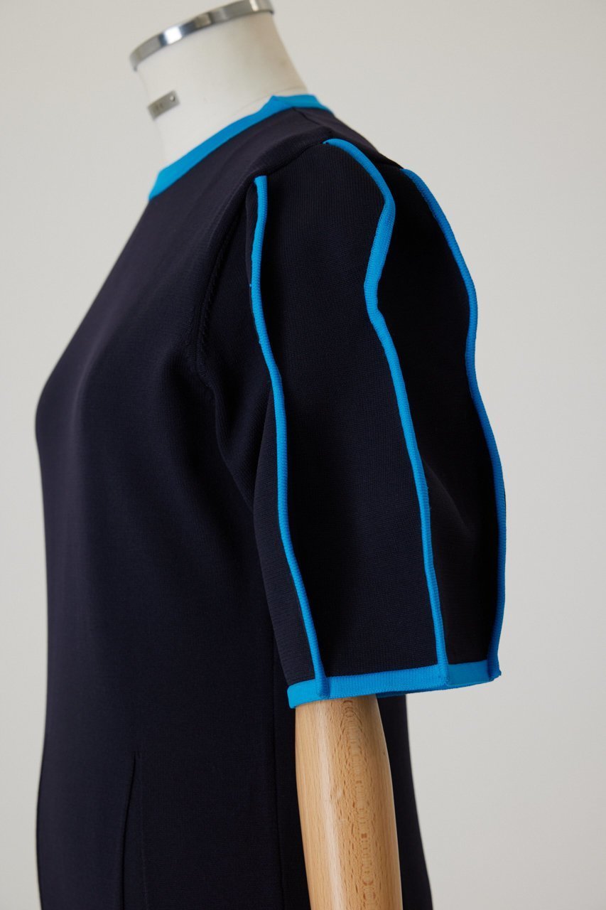 【リムアーク/RIM.ARK】のCurve line sleeve knit OP/ニットワンピース 人気、トレンドファッション・服の通販 founy(ファニー) 　ファッション　Fashion　レディースファッション　Fashion for Women　ワンピース　Dresses　ニットワンピース　Knit Dresses　チュニック　Tunic Tops & Dresses　スリーブ　Sleeve, Long Sleeve / Short Sleeve　チュニック　Tunic, Long Top　パイピング　Piping, Trim Design　フレア　Flare, Flared　ロング　Long, Long-Length　other-6|ID: prp329100003456716 ipo3291000000032888244