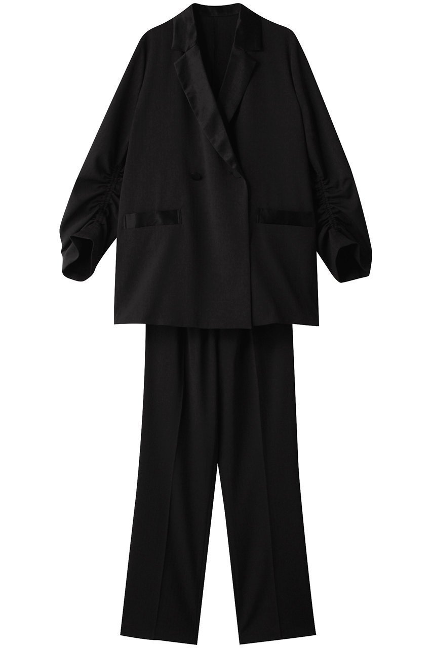 【リムアーク/RIM.ARK】のDress up set/セットアップ インテリア・キッズ・メンズ・レディースファッション・服の通販 founy(ファウニー) 　ファッション　Fashion　レディースファッション　Fashion for Women　アウター　Coat / Outerwear Collection　レディースジャケット・軽アウター　Jackets　ワンピース　Dresses　フォーマル・パーティードレス・結婚式用ドレス　Elegant & Casual Dresses　おすすめ　Recommended / Our Picks　サテン　Satin, Glossy Fabric　シャーリング　Shirring, Ruched　ジャケット　Jacket, Outerwear　ストライプ　Stripe, Striped Pattern　セットアップ　Set-Up, Coordinated Outfit　フェイス　Face, Facial Design　ポケット　Pocket, Pocket Detail　リラックス　Relax, Relaxed Fit　エレガント 上品　Elegant　ブラック|ID: prp329100003456720 ipo3291000000036797360