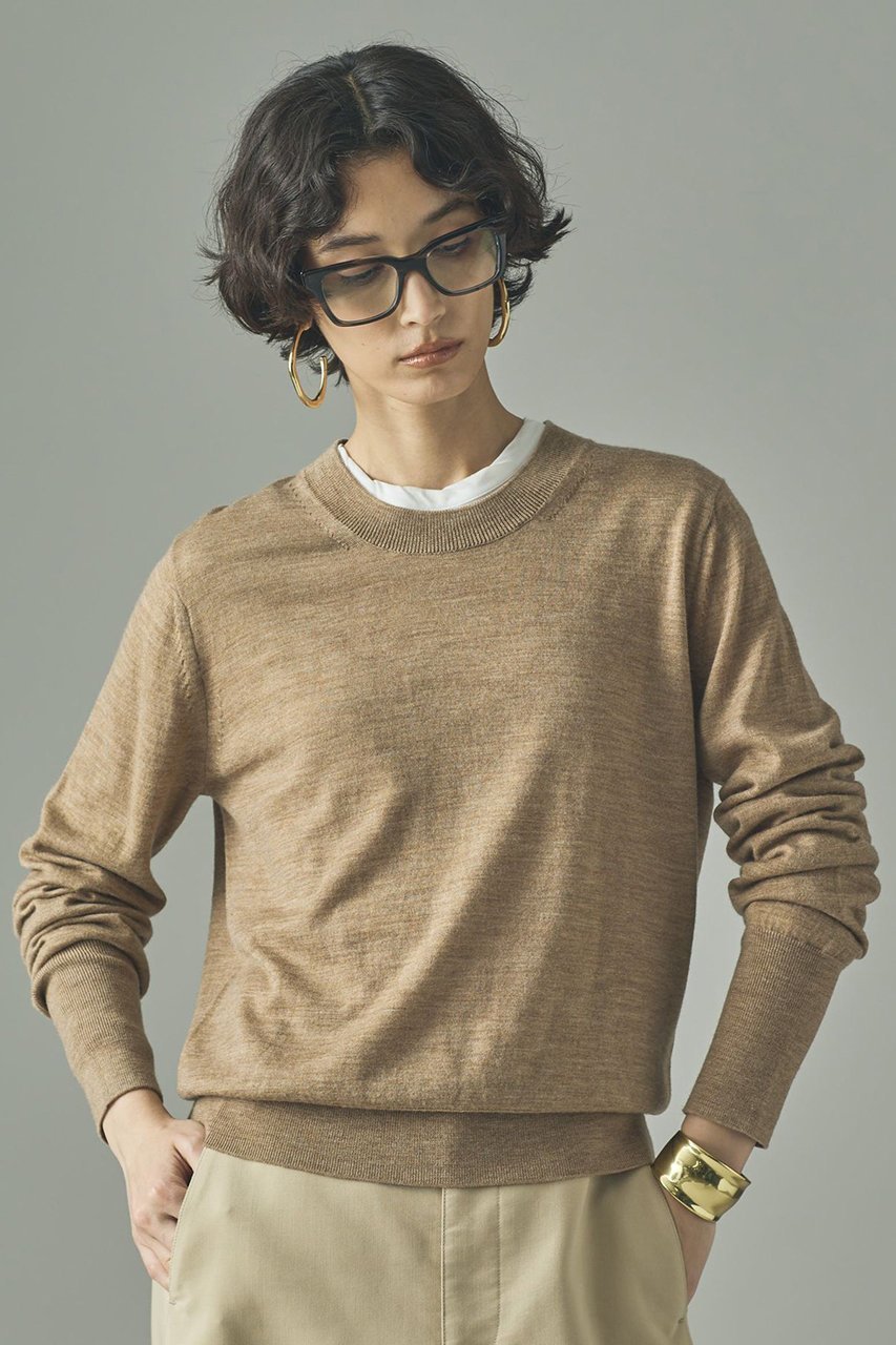 【カレンソロジー/Curensology】のファインウールクルーニットプルオーバー インテリア・キッズ・メンズ・レディースファッション・服の通販 founy(ファニー) ファッション Fashion レディースファッション Fashion for Women トップス・カットソー Cut & Sew Tops ニット Knit Tops & Sweaters カジュアルプルオーバー・ニットトップス Pullovers & Knit Tops / Casual Pullovers コンパクト Compact, Small Size シンプル Simple, Minimal ラップ Wrap, Wrap Design エレガント 上品 Elegant 今季 This Season, Current Season ベージュ|ID: prp329100003458356 ipo3291000000033330176