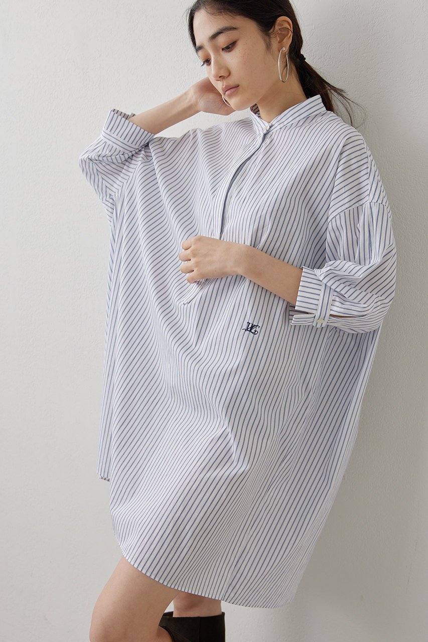 【ウィムガゼット/Whim Gazette】の刺しゅうシャツチュニック インテリア・キッズ・メンズ・レディースファッション・服の通販 founy(ファニー) 　ファッション　Fashion　レディースファッション　Fashion for Women　トップス・カットソー　Cut & Sew Tops　シャツ・ブラウス・オフィスカジュアル　Elegant Blouses & Button-Ups　クラシカル　Classical, Vintage-Inspired　ショルダー　Shoulder, Shoulder Strap　スタンド　Stand Collar, Upright Stand　ストライプ　Stripe, Striped Pattern　スリーブ　Sleeve, Long Sleeve / Short Sleeve　チュニック　Tunic, Long Top　デニム　Denim, Jeans Material　ドロップ　Drop Shoulder, Dropped Style　フロント　Front, Front Design　ペンシル　Pencil, Pencil Skirt　無地　Plain, Solid Color　レギンス　Leggings, Stretch Pants　ロング　Long, Long-Length　ワンポイント　One Point, Statement Accent　ホワイト|ID: prp329100003472048 ipo3291000000032857607