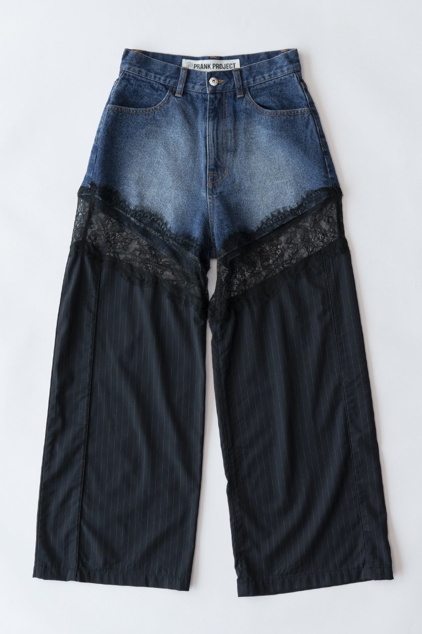 【プランク プロジェクト/PRANK PROJECT】のデニムレースブロッキングパンツ / Denim Lace Blocking Pants 人気、トレンドファッション・服の通販 founy(ファニー) 　ファッション　Fashion　レディースファッション　WOMEN　パンツ　Pants　デニムパンツ　Denim Pants　切替　Switching　サテン　Satin　シルク　Silk　ストライプ　Stripe　ストレッチ　Stretch　タイツ　Tights　デニム　Denim　レース　Race　エレガント 上品　Elegant　 other-1|ID: prp329100003478491 ipo3291000000023002688