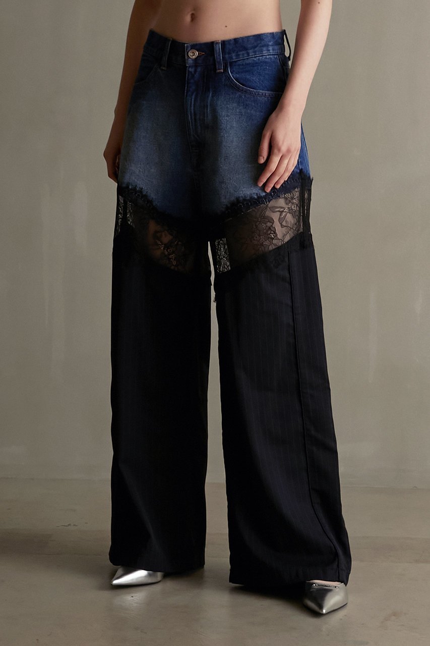 【プランク プロジェクト/PRANK PROJECT】のデニムレースブロッキングパンツ / Denim Lace Blocking Pants 人気、トレンドファッション・服の通販 founy(ファニー) 　ファッション　Fashion　レディースファッション　Fashion for Women　パンツ　Pants & Trousers　デニムパンツ・ジーンズ・美脚デニム　Denim Jeans & Pants　切替　Switching, Contrast Panel　サテン　Satin, Glossy Fabric　シルク　Silk, 100% Silk　ストライプ　Stripe, Striped Pattern　ストレッチ　Stretch, Stretchy Fabric　タイツ　Tights, Legwear　デニム　Denim, Jeans Material　レース　Lace, Lace Fabric　再入荷　Restock / Back in Stock　エレガント 上品　Elegant　other-7|ID: prp329100003478491 ipo3291000000032245217