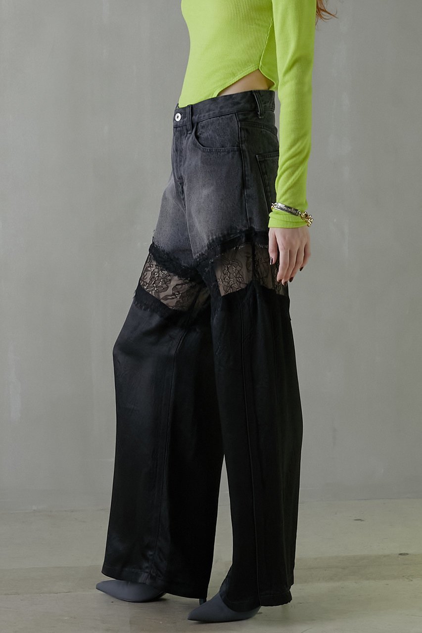 【プランク プロジェクト/PRANK PROJECT】のデニムレースブロッキングパンツ / Denim Lace Blocking Pants 人気、トレンドファッション・服の通販 founy(ファニー) 　ファッション　Fashion　レディースファッション　Fashion for Women　パンツ　Pants & Trousers　デニムパンツ・ジーンズ・美脚デニム　Denim Jeans & Pants　切替　Switching, Contrast Panel　サテン　Satin, Glossy Fabric　シルク　Silk, 100% Silk　ストライプ　Stripe, Striped Pattern　ストレッチ　Stretch, Stretchy Fabric　タイツ　Tights, Legwear　デニム　Denim, Jeans Material　レース　Lace, Lace Fabric　エレガント 上品　Elegant　other-8|ID: prp329100003478491 ipo3291000000035717217