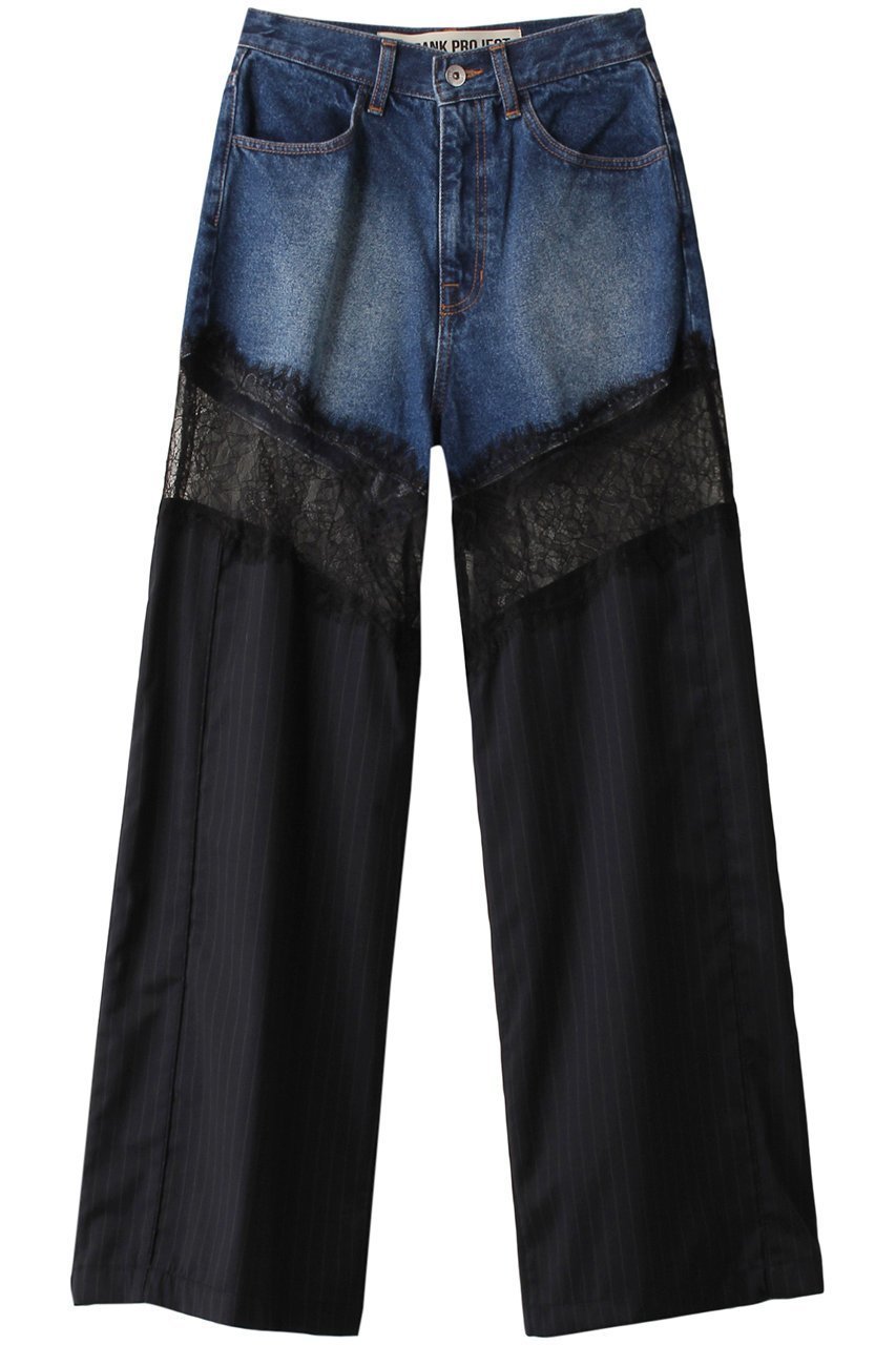 【プランク プロジェクト/PRANK PROJECT】のデニムレースブロッキングパンツ / Denim Lace Blocking Pants インテリア・キッズ・メンズ・レディースファッション・服の通販 founy(ファウニー) 　ファッション　Fashion　レディースファッション　Fashion for Women　パンツ　Pants & Trousers　デニムパンツ・ジーンズ・美脚デニム　Denim Jeans & Pants　切替　Switching, Contrast Panel　サテン　Satin, Glossy Fabric　シルク　Silk, 100% Silk　ストライプ　Stripe, Striped Pattern　ストレッチ　Stretch, Stretchy Fabric　タイツ　Tights, Legwear　デニム　Denim, Jeans Material　レース　Lace, Lace Fabric　エレガント 上品　Elegant　BLU(ブルー)|ID: prp329100003478491 ipo3291000000036567076