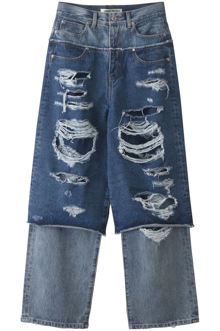 【プランク プロジェクト/PRANK PROJECT】のバイカラーダブルクラッシュデニム / Bicolor Double Crush Denim インテリア・キッズ・メンズ・レディースファッション・服の通販 founy(ファニー) 　ファッション　Fashion　レディースファッション　Fashion for Women　パンツ　Pants & Trousers　デニムパンツ・ジーンズ・美脚デニム　Denim Jeans & Pants　おすすめ　Recommended / Our Picks　クラッシュ　Distressed, Crashed Style　デニム　Denim, Jeans Material　ルーズ　Loose, Oversized　BLU(ブルー)|ID: prp329100003478494 ipo3291000000032829518