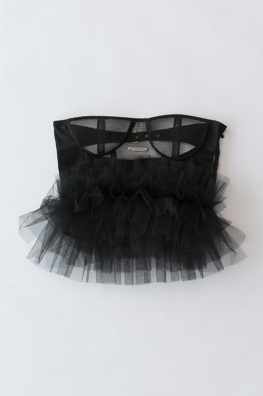 【プランク プロジェクト/PRANK PROJECT】のメッシュフリルチュールビスチェ / Mesh Frill Tulle Bustier インテリア・キッズ・メンズ・レディースファッション・服の通販 founy(ファニー) 　ファッション　Fashion　レディースファッション　WOMEN　アウター　Coat Outerwear　ジャケット　Jackets　おすすめ　Recommend　カットソー　Cut And Sew　ジャケット　Jacket　スポーティ　Sporty　ダブル　Double　チュール　Tulle　ビスチェ　Bustier　フィット　Fit　ベスト　Vest　メッシュ　Mesh　BLK(ブラック)|ID: prp329100003478514 ipo3291000000023002777