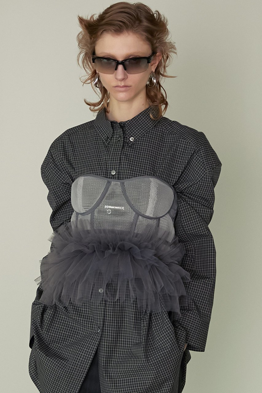 【プランク プロジェクト/PRANK PROJECT】のメッシュフリルチュールビスチェ / Mesh Frill Tulle Bustier 人気、トレンドファッション・服の通販 founy(ファニー) 　ファッション　Fashion　レディースファッション　Fashion for Women　アウター　Coat / Outerwear Collection　レディースジャケット・軽アウター　Jackets　おすすめ　Recommended / Our Picks　カットソー　Cut and Sewn Top　ジャケット　Jacket, Outerwear　スポーティ　Sporty, Casual Athletic　ダブル　Double, Double-Breasted　チュール　Tulip, Tulip Motif　ビスチェ　Bustier, Corset Top　フィット　Fit, Slim Fit　ベスト　Vest, Waistcoat　メッシュ　Mesh, Net Fabric　other-6|ID: prp329100003478514 ipo3291000000036062113