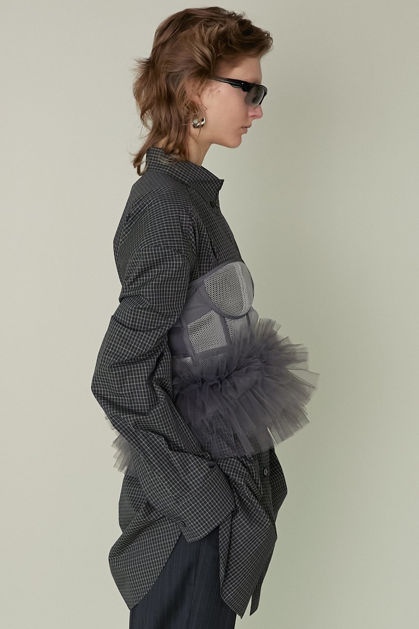 【プランク プロジェクト/PRANK PROJECT】のメッシュフリルチュールビスチェ / Mesh Frill Tulle Bustier 人気、トレンドファッション・服の通販 founy(ファニー) 　ファッション　Fashion　レディースファッション　Fashion for Women　アウター　Coat / Outerwear Collection　レディースジャケット・軽アウター　Jackets　おすすめ　Recommended / Our Picks　カットソー　Cut and Sewn Top　ジャケット　Jacket, Outerwear　スポーティ　Sporty, Casual Athletic　ダブル　Double, Double-Breasted　チュール　Tulip, Tulip Motif　ビスチェ　Bustier, Corset Top　フィット　Fit, Slim Fit　ベスト　Vest, Waistcoat　メッシュ　Mesh, Net Fabric　other-7|ID: prp329100003478514 ipo3291000000036062114