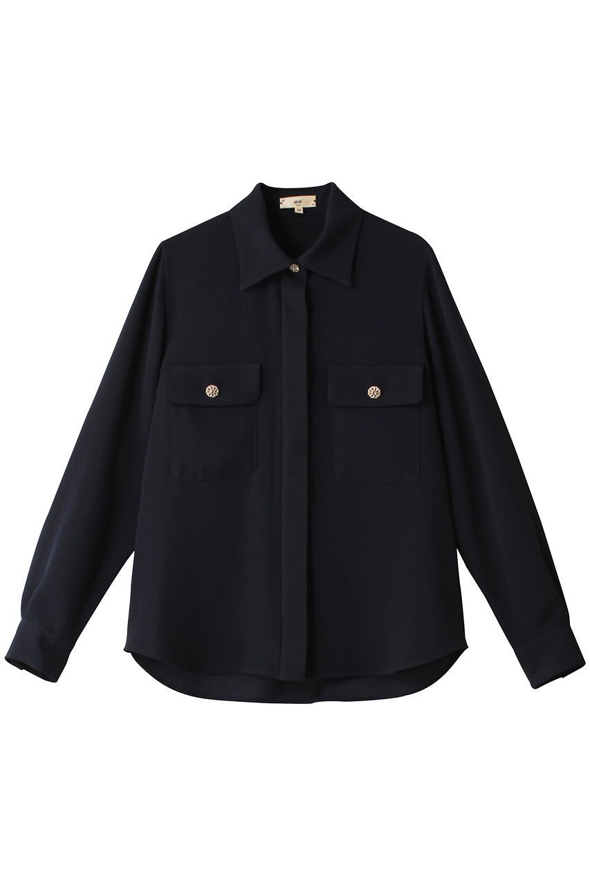 【エムダブリュー/MW】のバックサテン ビジューボタンブラウス インテリア・キッズ・メンズ・レディースファッション・服の通販 founy(ファニー) 　ファッション　Fashion　レディースファッション　Fashion for Women　トップス・カットソー　Cut & Sew Tops　シャツ・ブラウス・オフィスカジュアル　Elegant Blouses & Button-Ups　バッグ　Bags　エレガント 上品　Elegant　サテン　Satin, Glossy Fabric　スリーブ　Sleeve, Long Sleeve / Short Sleeve　ロング　Long, Long-Length　ダークネイビー|ID: prp329100003487781 ipo3291000000035822779