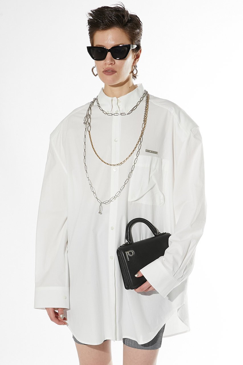 【プランク プロジェクト/PRANK PROJECT】のパワショルビッグシャツ / Power Shoulder Big Shirt 人気、トレンドファッション・服の通販 founy(ファニー) 　ファッション　Fashion　レディースファッション　Fashion for Women　トップス・カットソー　Cut & Sew Tops　シャツ・ブラウス・オフィスカジュアル　Elegant Blouses & Button-Ups　ユニセックス　Unisex, Genderless　おすすめ　Recommended / Our Picks　インナー　Innerwear　キャミソール　Camisole, Spaghetti Strap Top　ショルダー　Shoulder, Shoulder Strap　ジャケット　Jacket, Outerwear　スリーブ　Sleeve, Long Sleeve / Short Sleeve　デニム　Denim, Jeans Material　ロング　Long, Long-Length　ワイド　Wide, Wide Fit　夏　Summer　羽織　Haori, Light Jacket　other-6|ID: prp329100003487792 ipo3291000000034422365