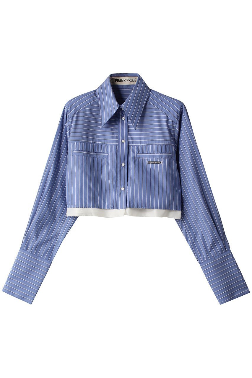 【プランク プロジェクト/PRANK PROJECT】のマルチファブリックショートシャツ / Multi Fabric Short Shirt インテリア・キッズ・メンズ・レディースファッション・服の通販 founy(ファニー) ファッション Fashion レディースファッション Fashion for Women トップス・カットソー Cut & Sew Tops シャツ・ブラウス・オフィスカジュアル Elegant Blouses & Button-Ups ロングTシャツ・Tシャツ Longline T-Shirts & Tees カフス Cuff Design キュプラ Cupro, Eco Fabric ショルダー Shoulder, Shoulder Strap ショート Short, Short Length ストライプ Stripe, Striped Pattern スリット Slit, Slit Detail スリーブ Sleeve, Long Sleeve / Short Sleeve ロング Long, Long-Length BLU(ブルー)|ID: prp329100003487800 ipo3291000000032936792