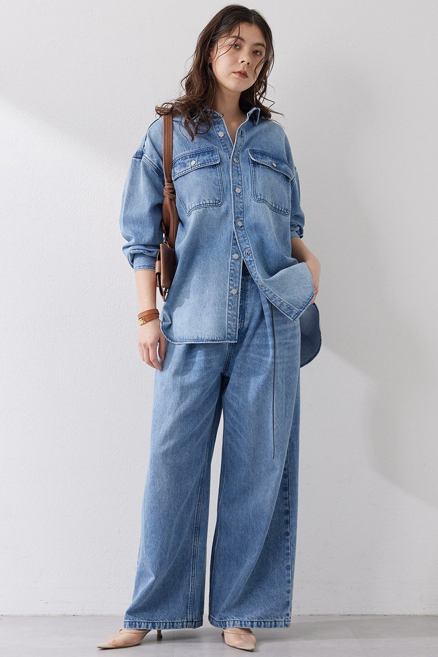 【ウィムガゼット/Whim Gazette】のデニムタックパンツ 人気、トレンドファッション・服の通販 founy(ファニー) 　ファッション　Fashion　レディースファッション　Fashion for Women　パンツ　Pants & Trousers　おすすめ　Recommended / Our Picks　ケミカル　Chemical, Chemical Wash　ストレート　Straight, Straight Cut　セットアップ　Set-Up, Coordinated Outfit　デニム　Denim, Jeans Material　ドレープ　Drape, Draping Fabric　フロント　Front, Front Design　ワイド　Wide, Wide Fit　ヴィンテージ　Vintage Style　 other-1|ID: prp329100003489655 ipo3291000000032906727