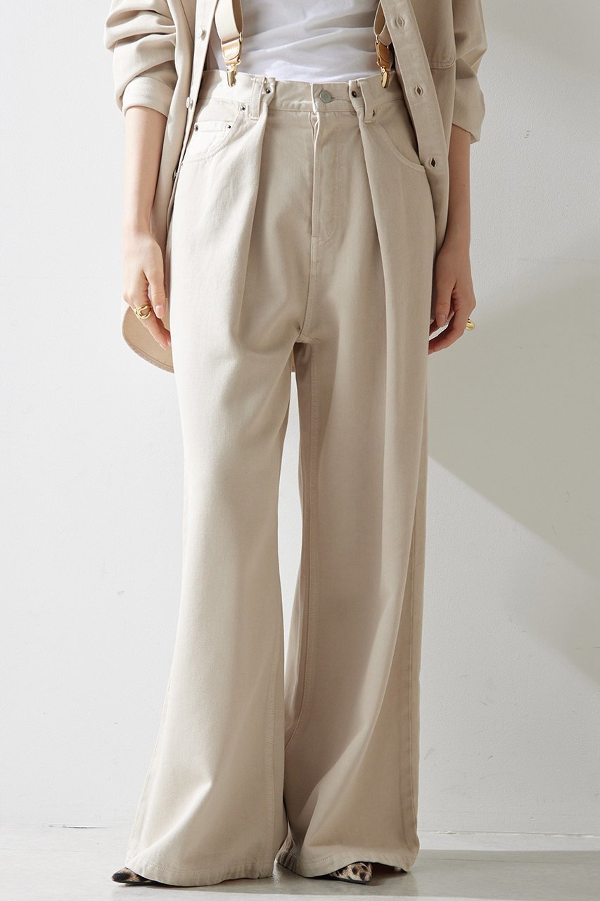 【ウィムガゼット/Whim Gazette】のデニムタックパンツ インテリア・キッズ・メンズ・レディースファッション・服の通販 founy(ファニー) 　ファッション　Fashion　レディースファッション　Fashion for Women　パンツ　Pants & Trousers　おすすめ　Recommended / Our Picks　ケミカル　Chemical, Chemical Wash　ストレート　Straight, Straight Cut　セットアップ　Set-Up, Coordinated Outfit　デニム　Denim, Jeans Material　ドレープ　Drape, Draping Fabric　フロント　Front, Front Design　ワイド　Wide, Wide Fit　ヴィンテージ　Vintage Style　ベージュ|ID: prp329100003489655 ipo3291000000035742183