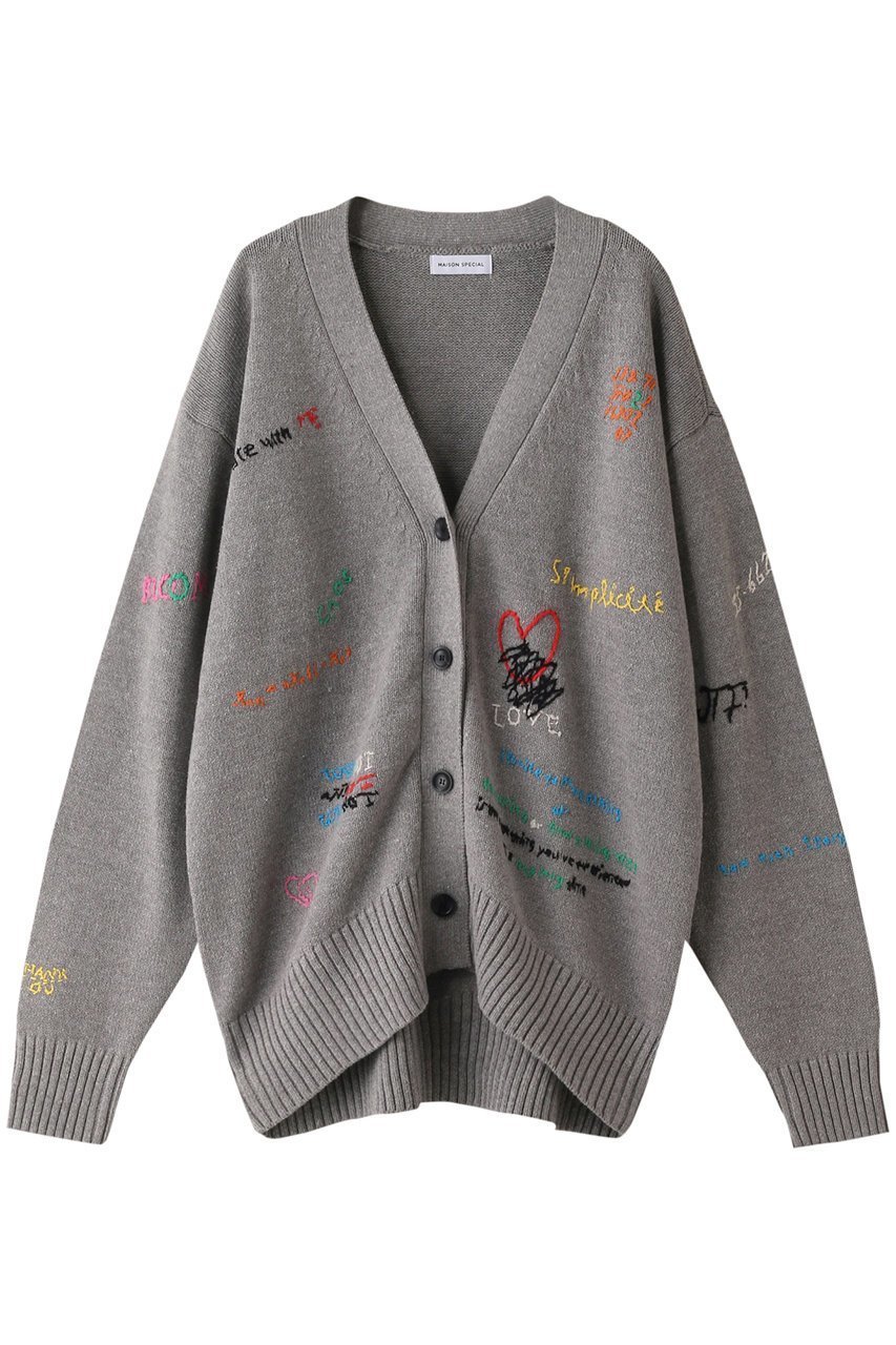 【メゾンスペシャル/MAISON SPECIAL】のライフワードエンブロイダリーニットカーディガン インテリア・キッズ・メンズ・レディースファッション・服の通販 founy(ファニー) 　ファッション　Fashion　レディースファッション　Fashion for Women　トップス・カットソー　Cut & Sew Tops　ニット　Knit Tops & Sweaters　カーディガン・羽織り　Layered Style Cardigans　おすすめ　Recommended / Our Picks　カーディガン　Cardigan, Knitwear　ガーリー　Girly, Feminine Style　モチーフ　Motif, Design Theme　GRY(グレー)|ID: prp329100003495977 ipo3291000000034909943