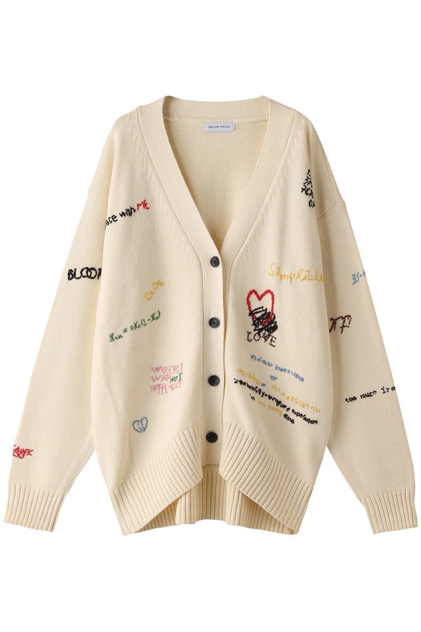 【メゾンスペシャル/MAISON SPECIAL】のライフワードエンブロイダリーニットカーディガン インテリア・キッズ・メンズ・レディースファッション・服の通販 founy(ファニー) 　ファッション　Fashion　レディースファッション　Fashion for Women　トップス・カットソー　Cut & Sew Tops　ニット　Knit Tops & Sweaters　カーディガン・羽織り　Layered Style Cardigans　おすすめ　Recommended / Our Picks　カーディガン　Cardigan, Knitwear　ガーリー　Girly, Feminine Style　モチーフ　Motif, Design Theme　WHT(ホワイト)|ID: prp329100003495977 ipo3291000000034909947