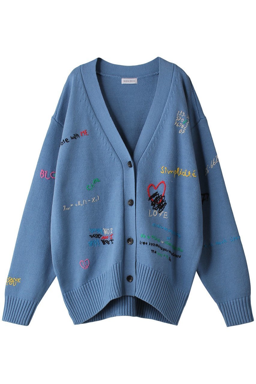 【メゾンスペシャル/MAISON SPECIAL】のライフワードエンブロイダリーニットカーディガン インテリア・キッズ・メンズ・レディースファッション・服の通販 founy(ファニー) 　ファッション　Fashion　レディースファッション　Fashion for Women　トップス・カットソー　Cut & Sew Tops　ニット　Knit Tops & Sweaters　カーディガン・羽織り　Layered Style Cardigans　おすすめ　Recommended / Our Picks　カーディガン　Cardigan, Knitwear　ガーリー　Girly, Feminine Style　モチーフ　Motif, Design Theme　BLU(ブルー)|ID: prp329100003495977 ipo3291000000034909949