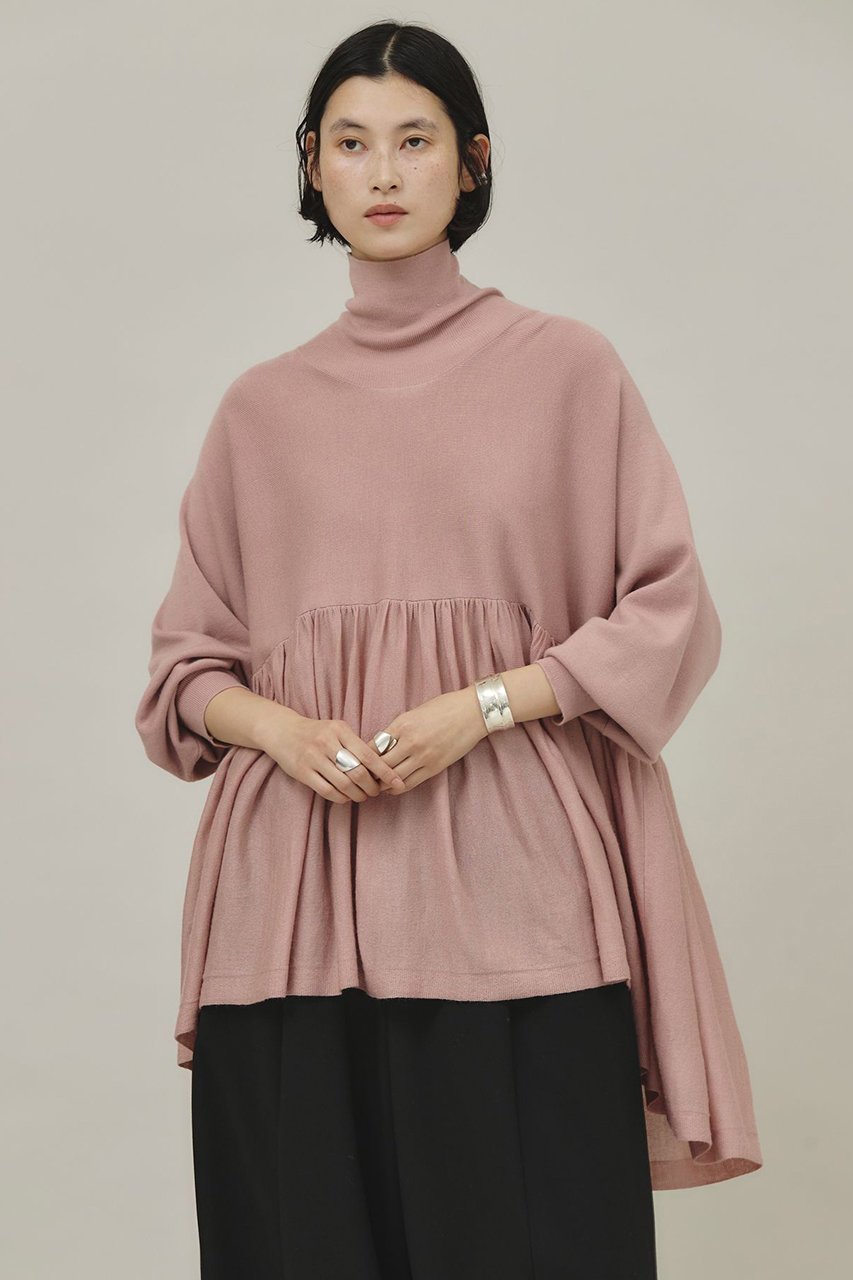 【カレンソロジー/Curensology】のハイネックギャザーニットプルオーバー 人気、トレンドファッション・服の通販 founy(ファニー) 　ファッション　Fashion　レディースファッション　WOMEN　トップス・カットソー　Tops/Tshirt　ニット　Knit Tops　プルオーバー　Pullover　なめらか　Smooth　ギャザー　Gather　デニム　Denim　ハイネック　High Neck　バランス　Balance　フレア　Flare　ワイド　Wide　冬　Winter　other-2|ID: prp329100003524214 ipo3291000000031415788
