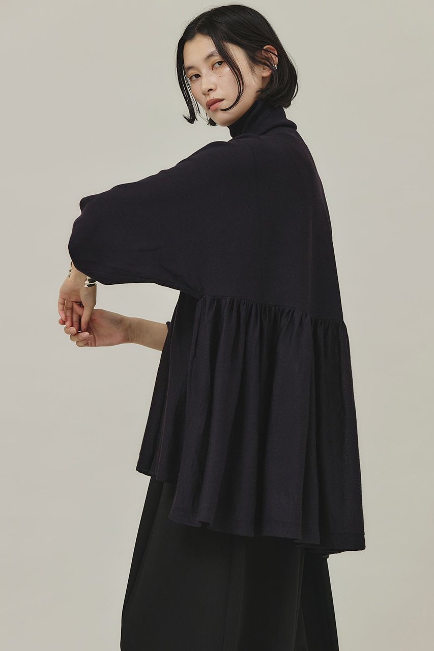 【カレンソロジー/Curensology】のハイネックギャザーニットプルオーバー インテリア・キッズ・メンズ・レディースファッション・服の通販 founy(ファニー) 　ファッション　Fashion　レディースファッション　Fashion for Women　トップス・カットソー　Cut & Sew Tops　ニット　Knit Tops & Sweaters　カジュアルプルオーバー・ニットトップス　Pullovers & Knit Tops / Casual Pullovers　なめらか　Smooth, Silky Texture　ギャザー　Gathered, Ruffled　ハイネック　High Neck, Mock Neck　フレア　Flare, Flared　冬　Winter / This Winter　ネイビー|ID: prp329100003524214 ipo3291000000032956335
