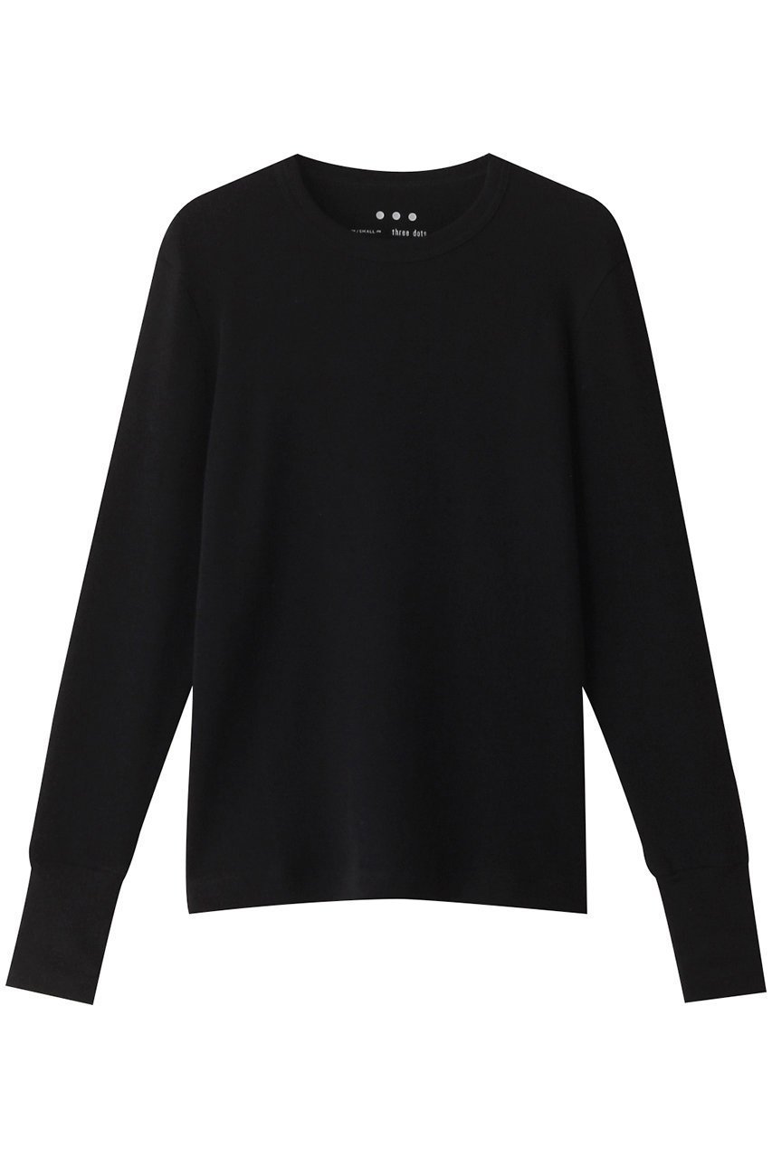 【スリー ドッツ/three dots】のスフレコットン ロングスリーブT インテリア・キッズ・メンズ・レディースファッション・服の通販 founy(ファニー) 　ファッション　Fashion　レディースファッション　Fashion for Women　トップス・カットソー　Cut & Sew Tops　シャツ・ブラウス・オフィスカジュアル　Elegant Blouses & Button-Ups　ロングTシャツ・Tシャツ　Longline T-Shirts & Tees　カットソー・ベーシックTシャツ　Cut-and-Sewn Tops / Stretch Tees & Basics　インナー　Innerwear　コンパクト　Compact, Small Size　シンプル　Simple, Minimal　スリーブ　Sleeve, Long Sleeve / Short Sleeve　ロング　Long, Long-Length　人気　Popular, Best Seller　ブラック|ID: prp329100003541763 ipo3291000000032891857