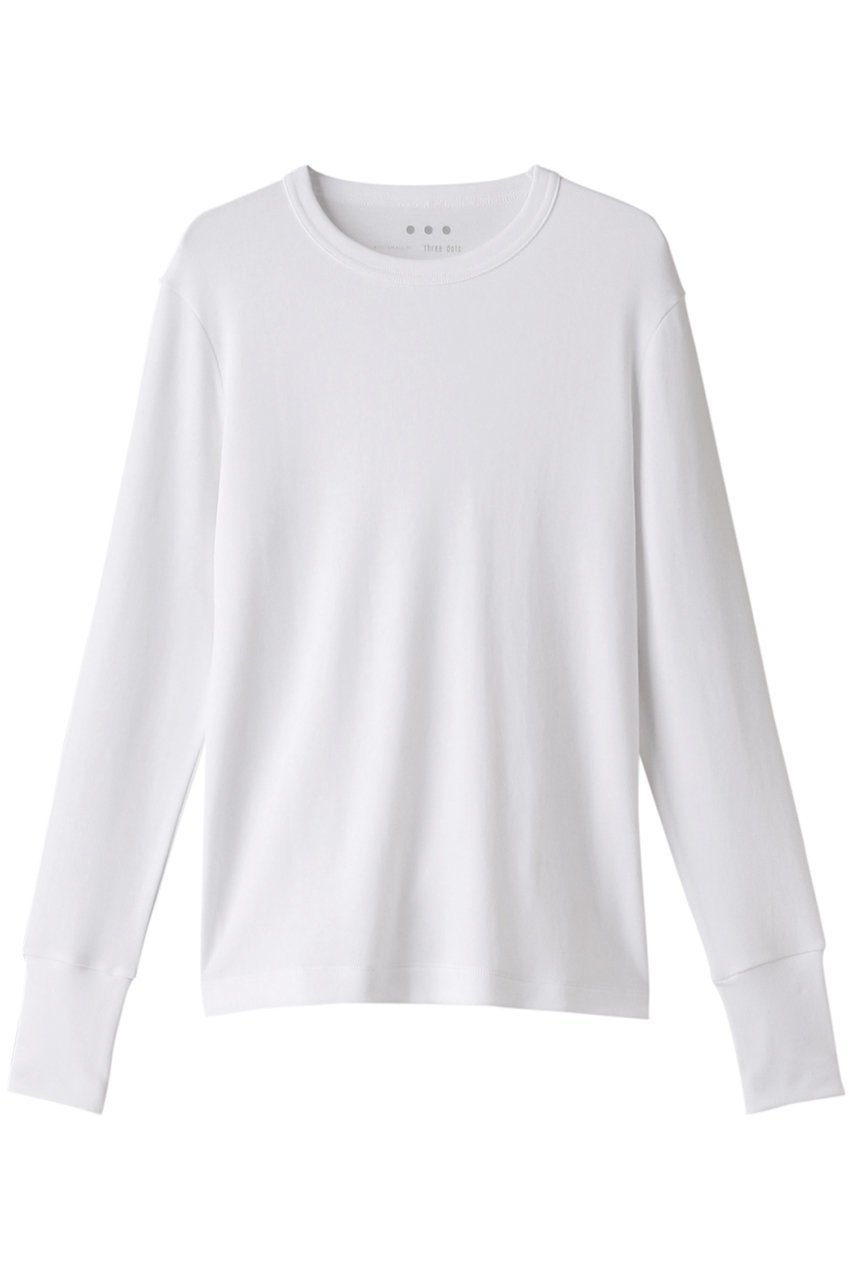 【スリー ドッツ/three dots】のスフレコットン ロングスリーブT インテリア・キッズ・メンズ・レディースファッション・服の通販 founy(ファニー) 　ファッション　Fashion　レディースファッション　Fashion for Women　トップス・カットソー　Cut & Sew Tops　シャツ・ブラウス・オフィスカジュアル　Elegant Blouses & Button-Ups　ロングTシャツ・Tシャツ　Longline T-Shirts & Tees　カットソー・ベーシックTシャツ　Cut-and-Sewn Tops / Stretch Tees & Basics　インナー　Innerwear　コンパクト　Compact, Small Size　シンプル　Simple, Minimal　スリーブ　Sleeve, Long Sleeve / Short Sleeve　ロング　Long, Long-Length　人気　Popular, Best Seller　ホワイト|ID: prp329100003541763 ipo3291000000036663764