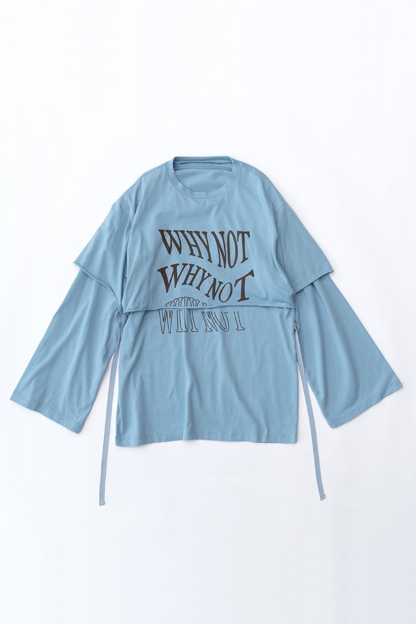 【メゾンスペシャル/MAISON SPECIAL】のWHY NOT レイヤードロンTEE インテリア・キッズ・メンズ・レディースファッション・服の通販 founy(ファニー) 　ファッション　Fashion　レディースファッション　WOMEN　トップス・カットソー　Tops/Tshirt　シャツ/ブラウス　Shirts/Blouses　ロング / Tシャツ　T-Shirts　カットソー　Cut and Sewn　おすすめ　Recommend　コンパクト　ストレート　スリーブ　バランス　フレア　フロント　プリント　リラックス　ロング　半袖　長袖　BLU(ブルー)|ID: prp329100003547479 ipo3291000000023406625