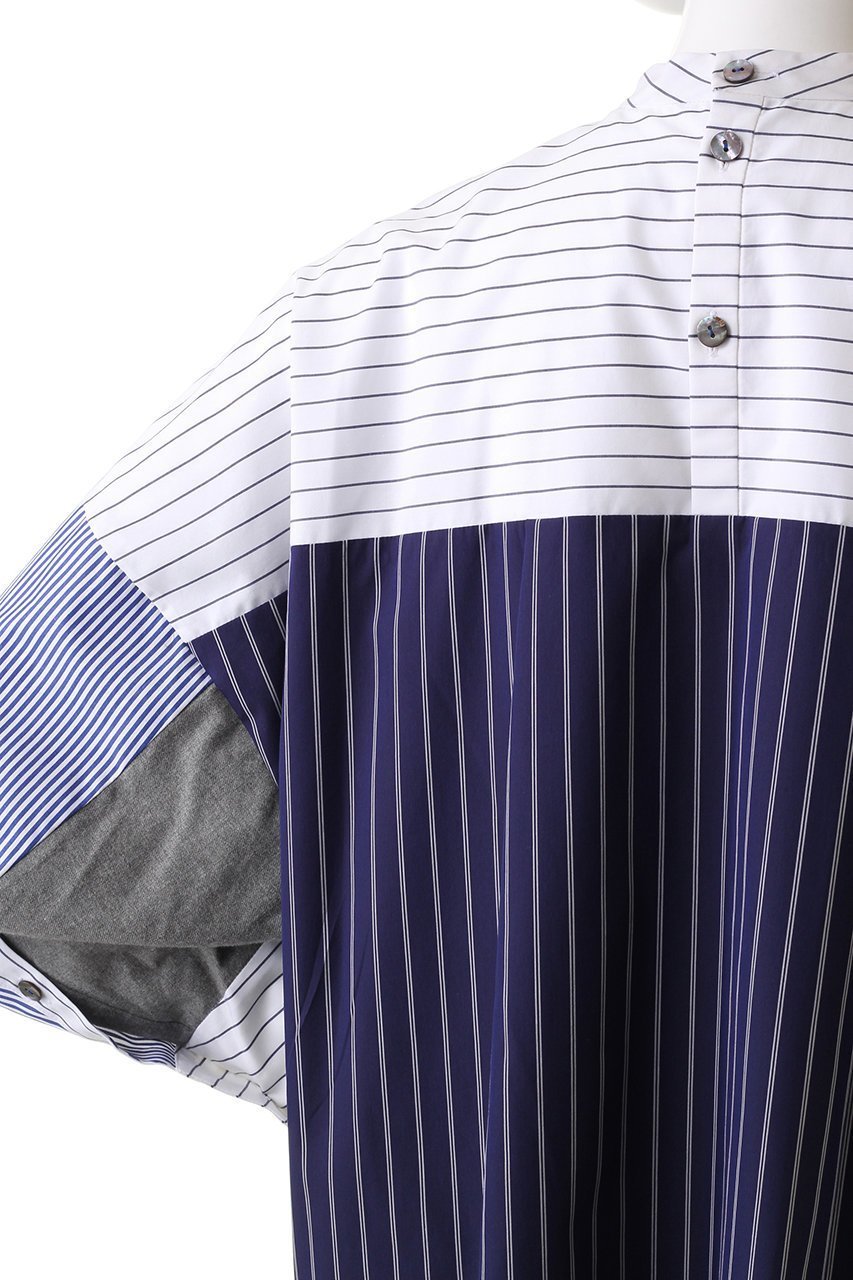 【ナゴンスタンス/nagonstans】のStripe スタンドMIX Fabric SH/シャツ 人気、トレンドファッション・服の通販 founy(ファニー) 　ファッション　Fashion　レディースファッション　WOMEN　トップス・カットソー　Tops/Tshirt　シャツ/ブラウス　Shirts/Blouses　おすすめ　Recommend　アシンメトリー　Asymmetry　スタンド　Stand　ストライプ　Stripe　スリーブ　Sleeve　ミックス　Mix　ルーズ　Loose　ロング　Long　冬　Winter　other-5|ID: prp329100003553046 ipo3291000000031398859