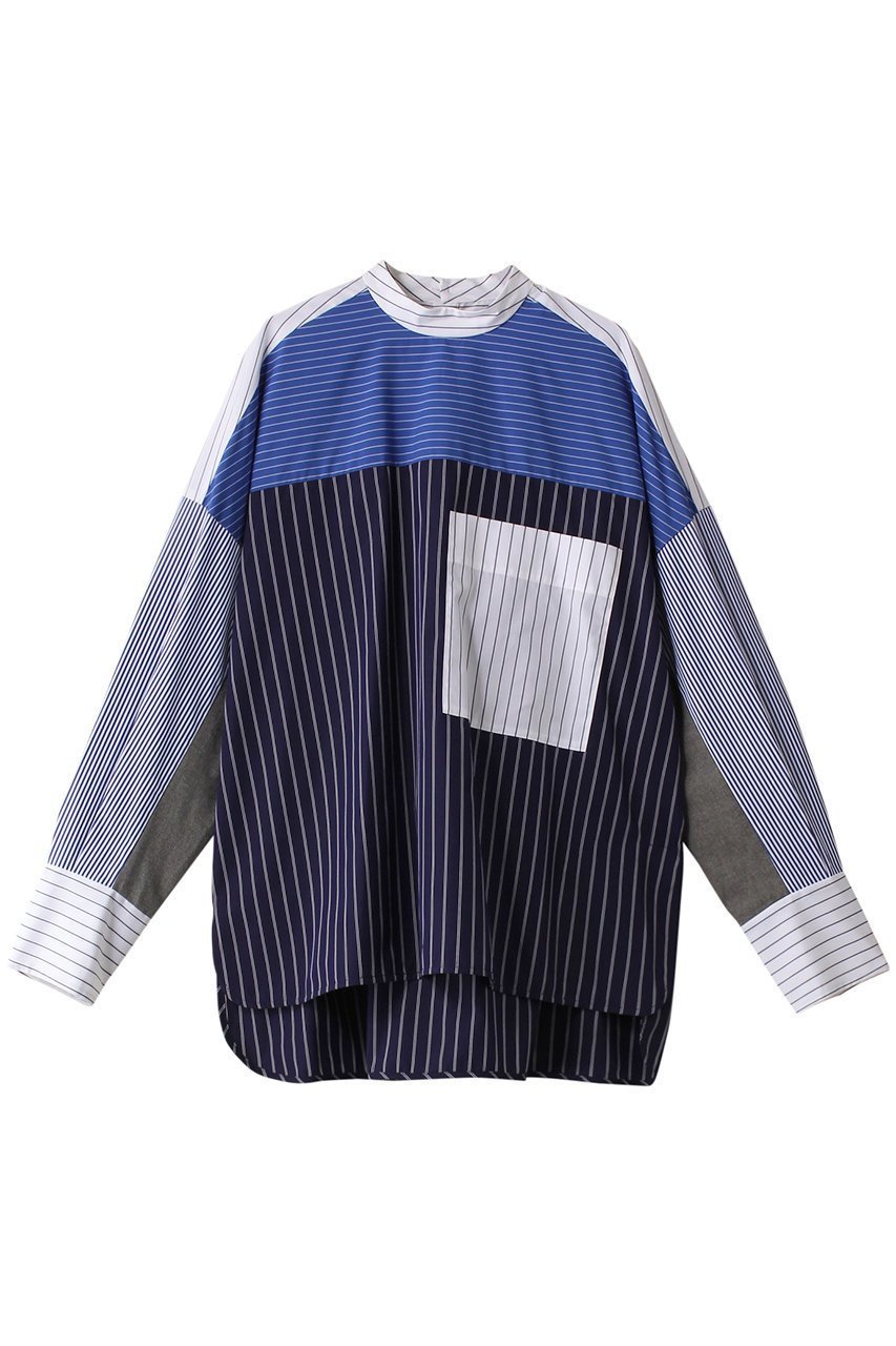 【ナゴンスタンス/nagonstans】のStripe スタンドMIX Fabric SH/シャツ インテリア・キッズ・メンズ・レディースファッション・服の通販 founy(ファニー) ファッション Fashion レディースファッション Fashion for Women トップス・カットソー Cut & Sew Tops シャツ・ブラウス・オフィスカジュアル Elegant Blouses & Button-Ups おすすめ Recommended / Our Picks アシンメトリー Asymmetrical Style スタンド Stand Collar, Upright Stand ストライプ Stripe, Striped Pattern スリーブ Sleeve, Long Sleeve / Short Sleeve ミックス Mix, Mixed Style ルーズ Loose, Oversized ロング Long, Long-Length 冬 Winter / This Winter Salt|ID: prp329100003553046 ipo3291000000036060204