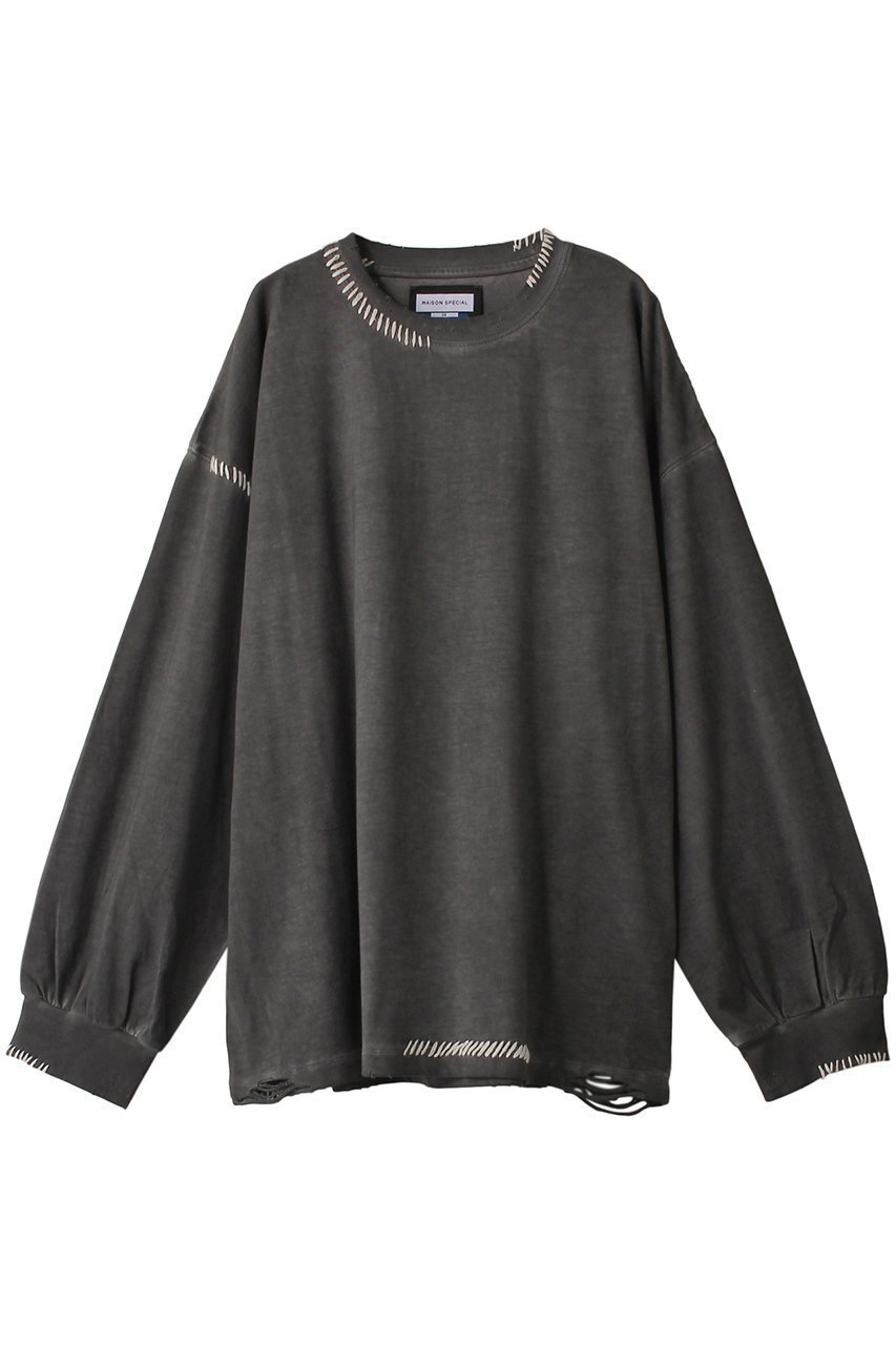 【メゾンスペシャル/MAISON SPECIAL】のオーバーダイエンブロイダリーダメージプライムオーバークルーL/S インテリア・キッズ・メンズ・レディースファッション・服の通販 founy(ファニー) ファッション Fashion レディースファッション Fashion for Women トップス・カットソー Cut & Sew Tops シャツ・ブラウス・オフィスカジュアル Elegant Blouses & Button-Ups ロングTシャツ・Tシャツ Longline T-Shirts & Tees カットソー・ベーシックTシャツ Cut-and-Sewn Tops / Stretch Tees & Basics スリーブ Sleeve, Long Sleeve / Short Sleeve ダメージ Distressed, Destroyed ブリーチ Bleach, Washed Finish ランダム Random, Irregular ロング Long, Long-Length C.GRY(チャコールグレー)|ID: prp329100003559621 ipo3291000000032847623