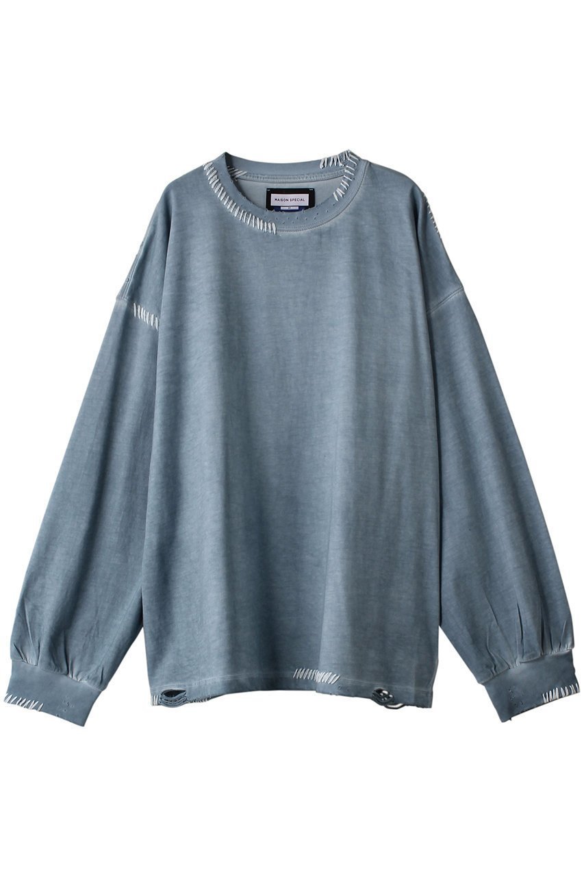 【メゾンスペシャル/MAISON SPECIAL】のオーバーダイエンブロイダリーダメージプライムオーバークルーL/S インテリア・キッズ・メンズ・レディースファッション・服の通販 founy(ファニー) ファッション Fashion レディースファッション Fashion for Women トップス・カットソー Cut & Sew Tops シャツ・ブラウス・オフィスカジュアル Elegant Blouses & Button-Ups ロングTシャツ・Tシャツ Longline T-Shirts & Tees カットソー・ベーシックTシャツ Cut-and-Sewn Tops / Stretch Tees & Basics スリーブ Sleeve, Long Sleeve / Short Sleeve ダメージ Distressed, Destroyed ブリーチ Bleach, Washed Finish ランダム Random, Irregular ロング Long, Long-Length BLU(ブルー)|ID: prp329100003559621 ipo3291000000032847631