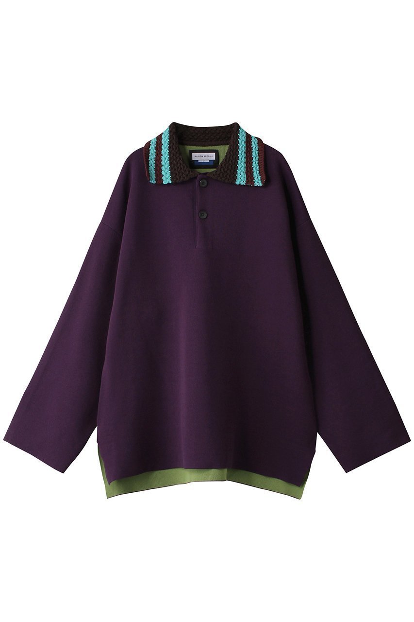 【メゾンスペシャル/MAISON SPECIAL】のプライムオーバーダブルフェイスクロシェカラーKNIT POLO インテリア・キッズ・メンズ・レディースファッション・服の通販 founy(ファニー) 　ファッション　Fashion　レディースファッション　WOMEN　トップス・カットソー　Tops/Tshirt　ニット　Knit Tops　プルオーバー　Pullover　A/W・秋冬　Aw・Autumn/Winter・Fw・Fall-Winter　クロシェ　Crochet　ショルダー　Shoulder　スポーティ　Sporty　ドロップ　Drop　モダン　Modern　PPL(パープル)|ID: prp329100003561725 ipo3291000000026727617