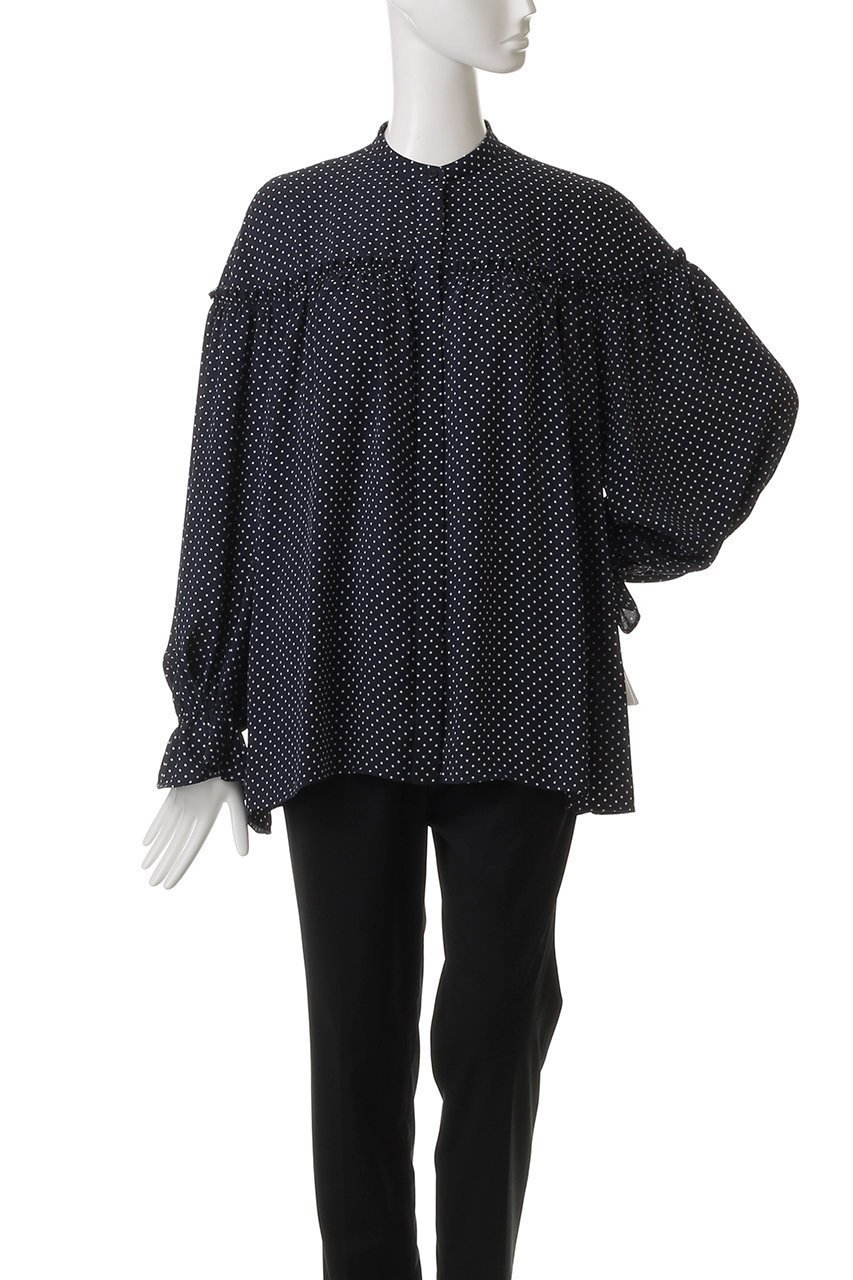 【デザイン ワークス/DESIGN WORKS】のドットプリントブラウス 人気、トレンドファッション・服の通販 founy(ファニー) 　ファッション　Fashion　レディースファッション　Fashion for Women　トップス・カットソー　Cut & Sew Tops　シャツ・ブラウス・オフィスカジュアル　Elegant Blouses & Button-Ups　ギャザー　Gathered, Ruffled　スリーブ　Sleeve, Long Sleeve / Short Sleeve　デニム　Denim, Jeans Material　ドット　Polka Dot, Dot Pattern　フェミニン　Feminine, Girly　プリント　Print, Printed Pattern　ロング　Long, Long-Length　other-2|ID: prp329100003561753 ipo3291000000032837981