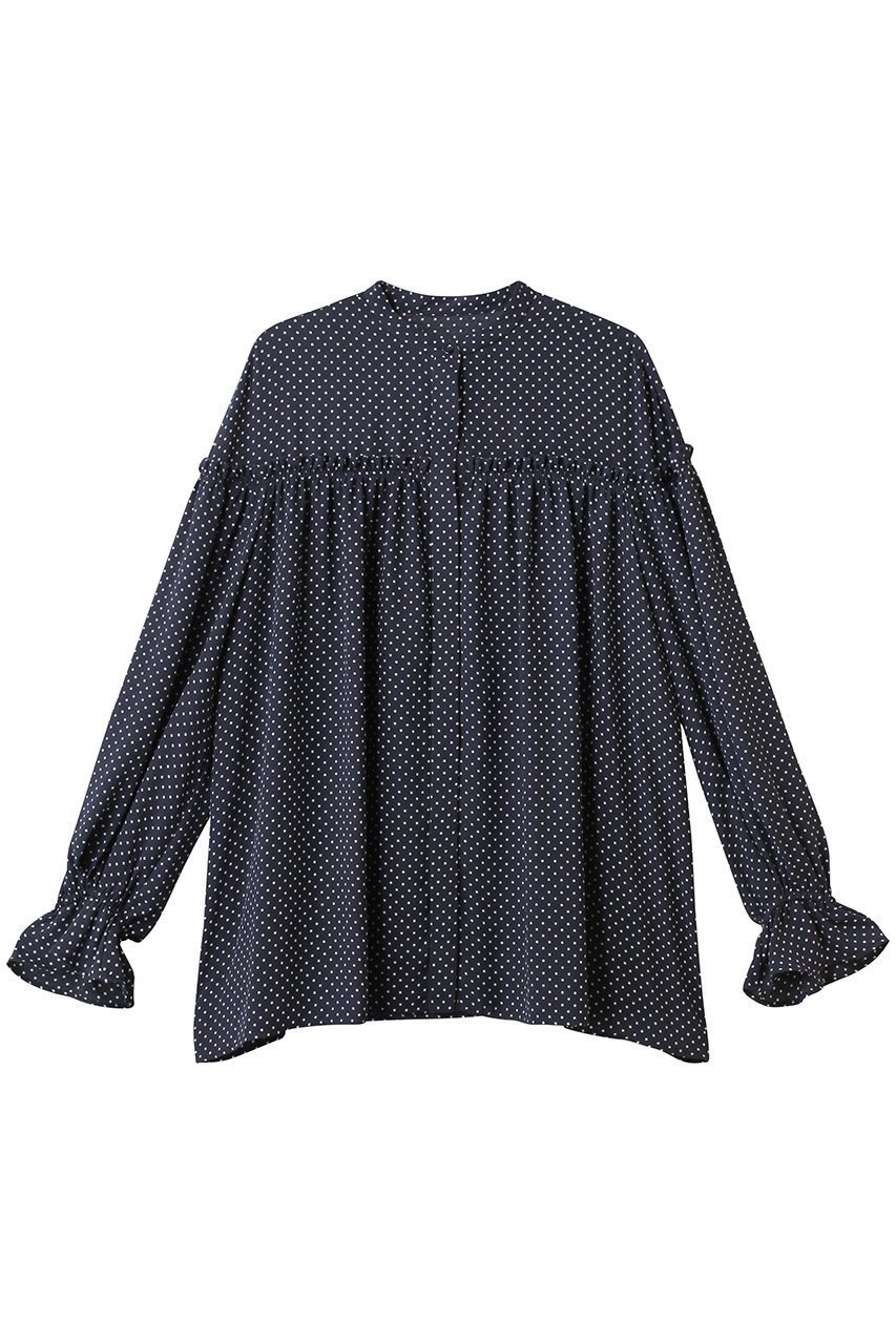 【デザイン ワークス/DESIGN WORKS】のドットプリントブラウス インテリア・キッズ・メンズ・レディースファッション・服の通販 founy(ファニー) 　ファッション　Fashion　レディースファッション　Fashion for Women　トップス・カットソー　Cut & Sew Tops　シャツ・ブラウス・オフィスカジュアル　Elegant Blouses & Button-Ups　ギャザー　Gathered, Ruffled　スリーブ　Sleeve, Long Sleeve / Short Sleeve　デニム　Denim, Jeans Material　ドット　Polka Dot, Dot Pattern　フェミニン　Feminine, Girly　プリント　Print, Printed Pattern　ロング　Long, Long-Length　ネイビー|ID: prp329100003561753 ipo3291000000034955046