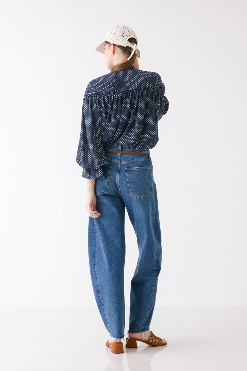 【デザイン ワークス/DESIGN WORKS】のドットプリントブラウス 人気、トレンドファッション・服の通販 founy(ファニー) 　ファッション　Fashion　レディースファッション　Fashion for Women　トップス・カットソー　Cut & Sew Tops　シャツ・ブラウス・オフィスカジュアル　Elegant Blouses & Button-Ups　ギャザー　Gathered, Ruffled　スリーブ　Sleeve, Long Sleeve / Short Sleeve　デニム　Denim, Jeans Material　ドット　Polka Dot, Dot Pattern　フェミニン　Feminine, Girly　プリント　Print, Printed Pattern　ロング　Long, Long-Length　other-8|ID: prp329100003561753 ipo3291000000034955057