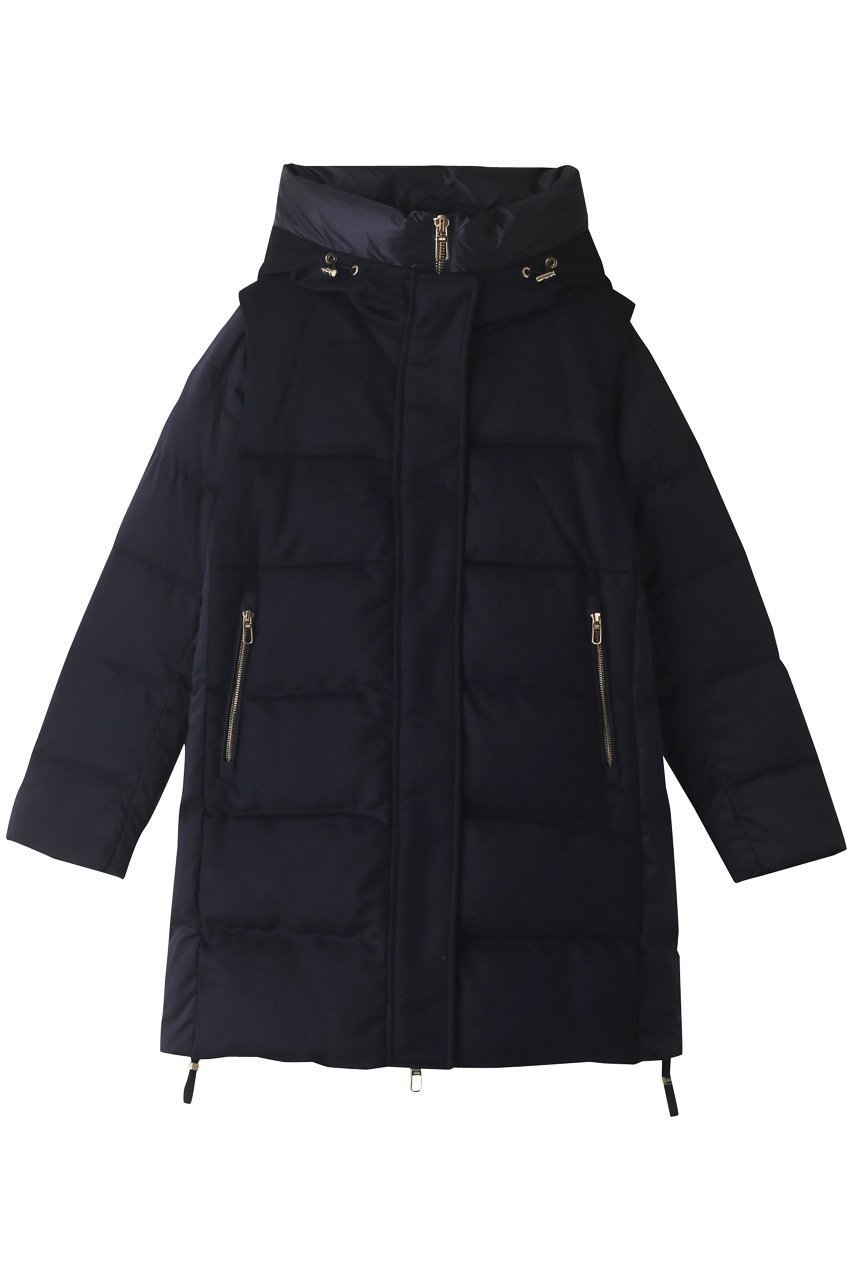 【デュノ/DUNO】のLALEH フーディー ミドルダウン インテリア・キッズ・メンズ・レディースファッション・服の通販 founy(ファニー) 　ファッション　Fashion　レディースファッション　Fashion for Women　アウター　Coat / Outerwear Collection　コート・ロングコート・ピーコート　Long Coats, Peacoats & More　サテン　Satin, Glossy Fabric　スタンド　Stand Collar, Upright Stand　ダウン　Down, Puffer　ベスト　Vest, Waistcoat　ミドル　Middle Length, Mid Height　ネイビー|ID: prp329100003624311 ipo3291000000032913239