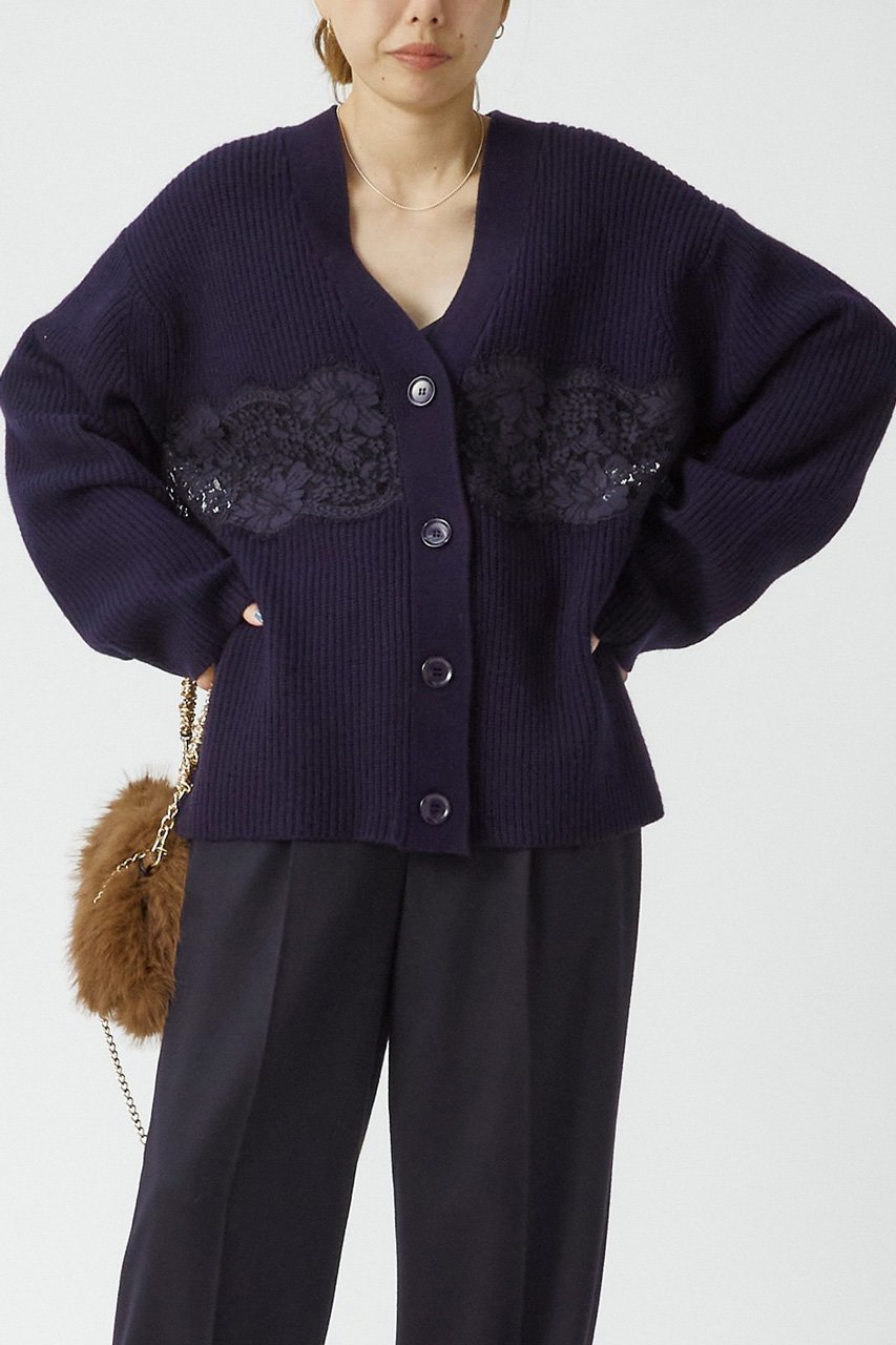 【プルミエ アロンディスモン/1er Arrondissement】のレース畦カーディガン 人気、トレンドファッション・服の通販 founy(ファニー) 　ファッション　Fashion　レディースファッション　Fashion for Women　トップス・カットソー　Cut & Sew Tops　ニット　Knit Tops & Sweaters　カーディガン・羽織り　Layered Style Cardigans　おすすめ　Recommended / Our Picks　エレガント 上品　Elegant　カーディガン　Cardigan, Knitwear　キャミソール　Camisole, Spaghetti Strap Top　ストレート　Straight, Straight Cut　タンク　Tank Top, Sleeveless Top　レース　Lace, Lace Fabric　畦　Ribbed Knit　秋　Autumn　 other-1|ID: prp329100003624628 ipo3291000000032956003