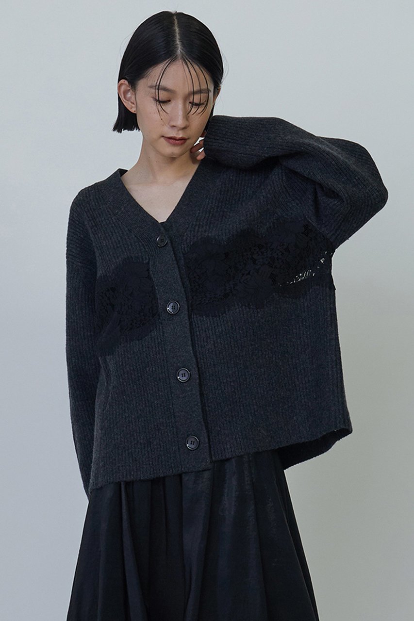 【プルミエ アロンディスモン/1er Arrondissement】のレース畦カーディガン インテリア・キッズ・メンズ・レディースファッション・服の通販 founy(ファニー) 　ファッション　Fashion　レディースファッション　Fashion for Women　トップス・カットソー　Cut & Sew Tops　ニット　Knit Tops & Sweaters　カーディガン・羽織り　Layered Style Cardigans　おすすめ　Recommended / Our Picks　エレガント 上品　Elegant　カーディガン　Cardigan, Knitwear　キャミソール　Camisole, Spaghetti Strap Top　ストレート　Straight, Straight Cut　タンク　Tank Top, Sleeveless Top　レース　Lace, Lace Fabric　畦　Ribbed Knit　秋　Autumn　チャコールグレー|ID: prp329100003624628 ipo3291000000032956011