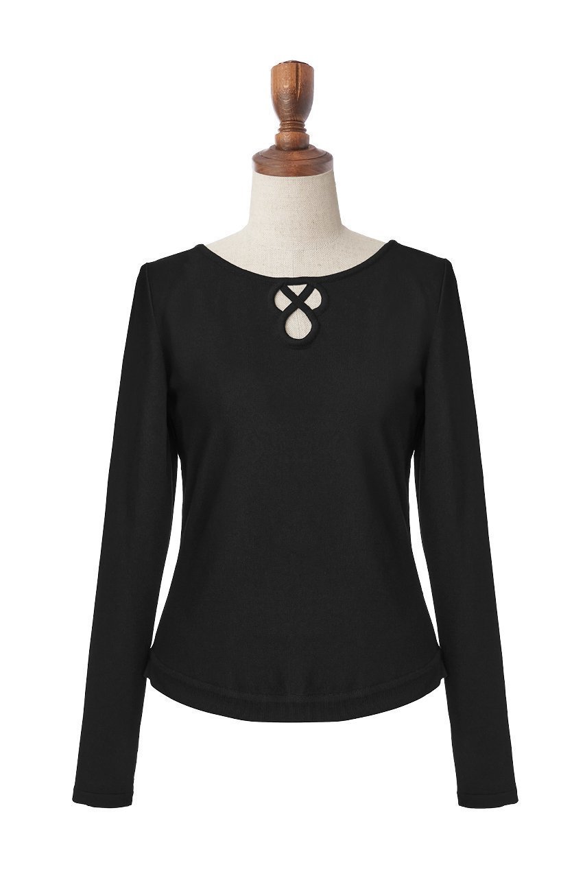 【デイジーリン/DAISY LIN】のKnit Top “Fortune Clover” インテリア・キッズ・メンズ・レディースファッション・服の通販 founy(ファニー) 　ファッション　Fashion　レディースファッション　Fashion for Women　トップス・カットソー　Cut & Sew Tops　ニット　Knit Tops & Sweaters　カジュアルプルオーバー・ニットトップス　Pullovers & Knit Tops / Casual Pullovers　ウォッシャブル　Machine Washable　シェイプ　Shape, Slim Fit　ショルダー　Shoulder, Shoulder Strap　シンプル　Simple, Minimal　ストレッチ　Stretch, Stretchy Fabric　モチーフ　Motif, Design Theme　エレガント 上品　Elegant　ブラックブラック|ID: prp329100003625774 ipo3291000000032957773