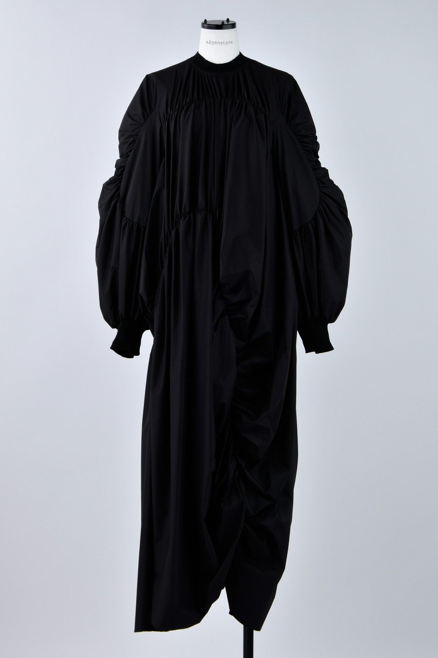 【ナゴンスタンス/nagonstans】のナイロンタフタ ギャザースリーブ DRS/ドレス インテリア・キッズ・メンズ・レディースファッション・服の通販 founy(ファニー) 　ファッション　Fashion　レディースファッション　Fashion for Women　ワンピース　Dresses　フォーマル・パーティードレス・結婚式用ドレス　Elegant & Casual Dresses　チュニック　Tunic Tops & Dresses　アシンメトリー　Asymmetrical Style　ギャザー　Gathered, Ruffled　ストレッチ　Stretch, Stretchy Fabric　スリーブ　Sleeve, Long Sleeve / Short Sleeve　タフタ　Taffeta, Structured Fabric　チュニック　Tunic, Long Top　ドレス　Dress, One-Piece　ロング　Long, Long-Length　軽量　Lightweight, Ultra Light　Black|ID: prp329100003625905 ipo3291000000036795561