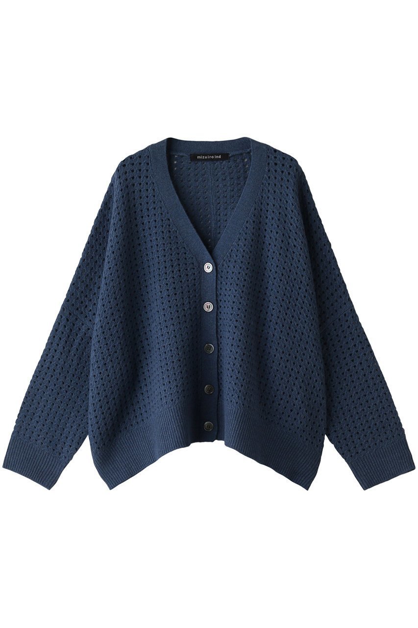 【ミズイロ インド/mizuiro ind】のmesh pattern wide CD カーディガン インテリア・キッズ・メンズ・レディースファッション・服の通販 founy(ファニー) 　ファッション　Fashion　レディースファッション　WOMEN　トップス・カットソー　Tops/Tshirt　ニット　Knit Tops　カーディガン　Cardigans　カーディガン　Cardigan　シンプル　Simple　タートルネック　Turtleneck　トレンド　Trend　パターン　Pattern　ボトム　Bottom　メッシュ　Mesh　今季　This Season　定番　Standard　blue|ID: prp329100003630142 ipo3291000000029958292