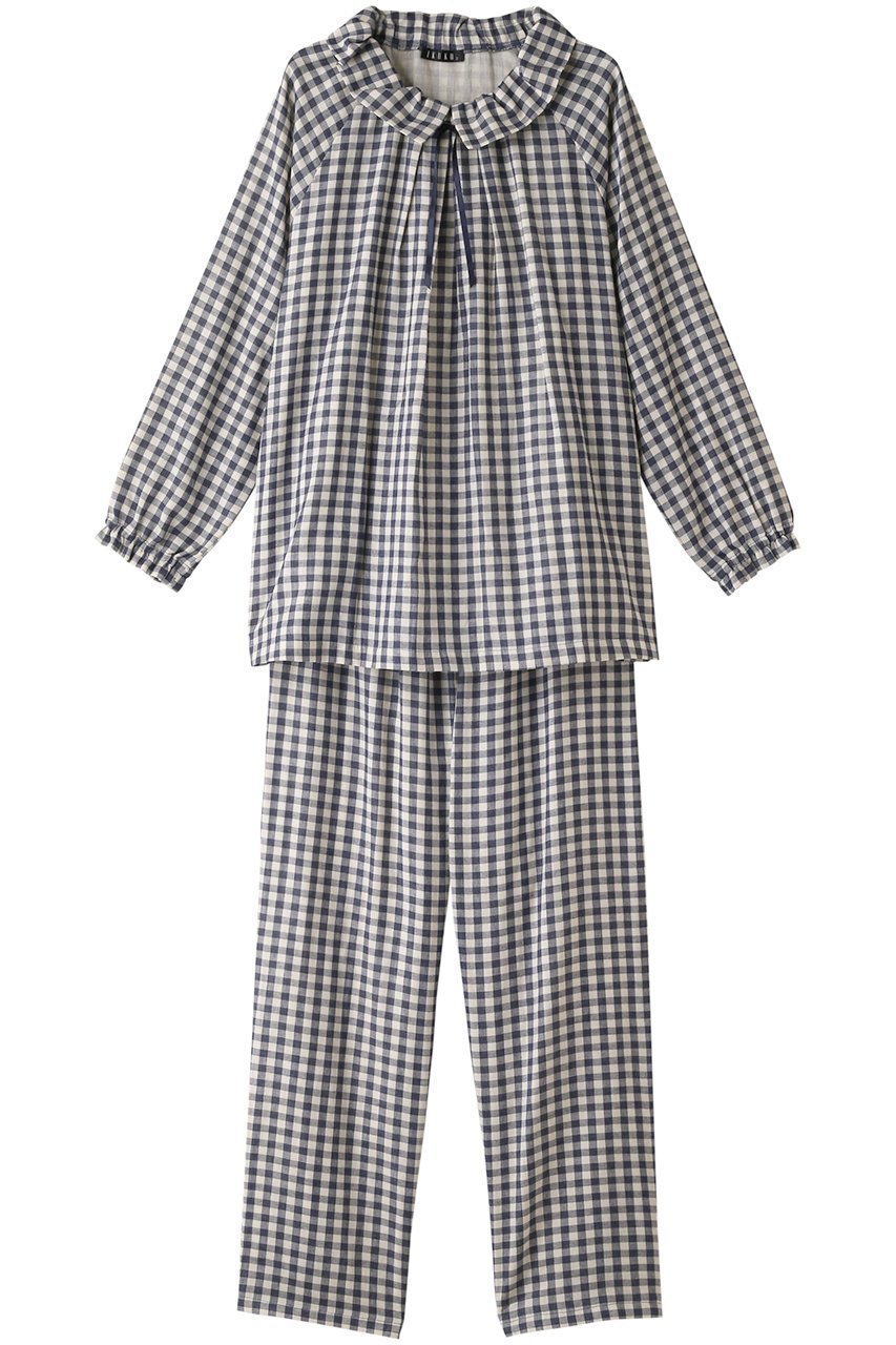 【イクコ/IKUKO】の杢糸Wガーゼラウンドカラーパジャマ インテリア・キッズ・メンズ・レディースファッション・服の通販 founy(ファニー) 　ファッション　Fashion　レディースファッション　Fashion for Women　ダブル　Double, Double-Breasted　パジャマ　Pajamas, Sleepwear　フェミニン　Feminine, Girly　ラウンド　Round, Round Neck　リボン　Ribbon, Bow　ネイビーチェック|ID: prp329100003637769 ipo3291000000032831935