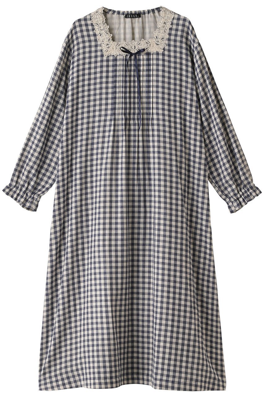 【イクコ/IKUKO】の杢糸Wガーゼピンタックネグリジェ インテリア・キッズ・メンズ・レディースファッション・服の通販 founy(ファニー) 　ファッション　Fashion　レディースファッション　Fashion for Women　ダブル　Double, Double-Breasted　パジャマ　Pajamas, Sleepwear　フェミニン　Feminine, Girly　リボン　Ribbon, Bow　レース　Lace, Lace Fabric　ネイビーチェック|ID: prp329100003637770 ipo3291000000032831944
