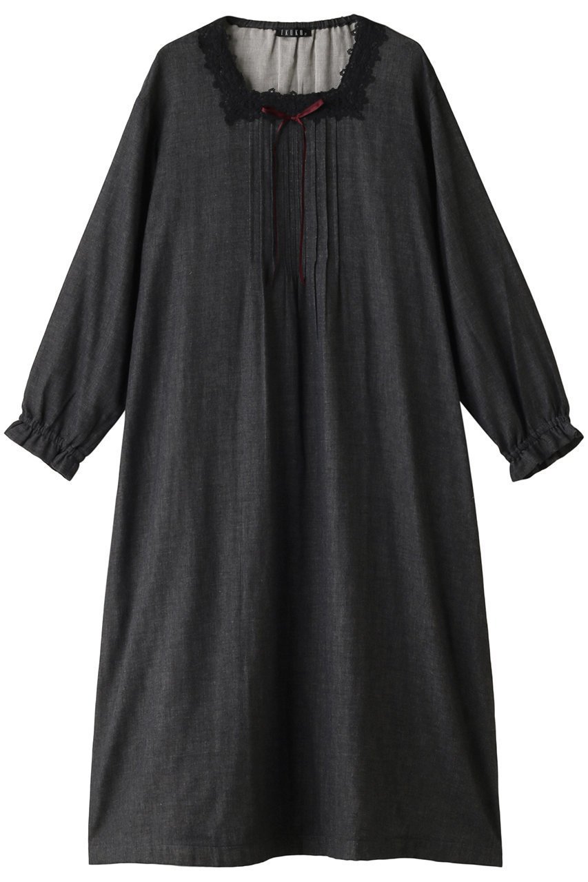 【イクコ/IKUKO】の杢糸Wガーゼピンタックネグリジェ インテリア・キッズ・メンズ・レディースファッション・服の通販 founy(ファニー) 　ファッション　Fashion　レディースファッション　Fashion for Women　ダブル　Double, Double-Breasted　パジャマ　Pajamas, Sleepwear　フェミニン　Feminine, Girly　リボン　Ribbon, Bow　レース　Lace, Lace Fabric　ブラック無地|ID: prp329100003637770 ipo3291000000032831945
