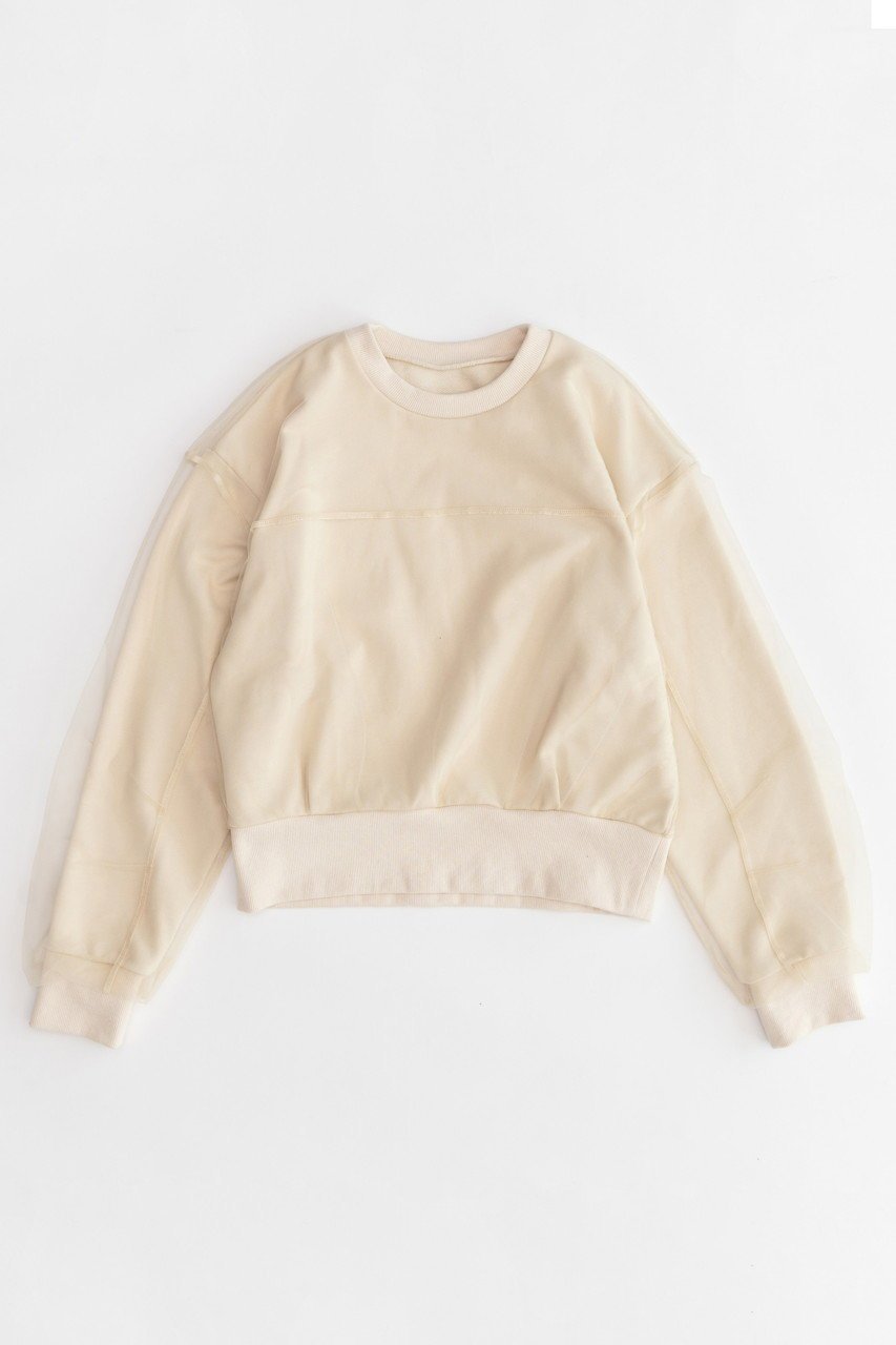 【メゾンスペシャル/MAISON SPECIAL】のTulle Combination Sweatshirt/チュールコンビスウェット インテリア・キッズ・メンズ・レディースファッション・服の通販 founy(ファニー) 　ファッション　Fashion　レディースファッション　WOMEN　トップス・カットソー　Tops/Tshirt　シャツ/ブラウス　Shirts/Blouses　パーカ　Sweats　ロング / Tシャツ　T-Shirts　スウェット　Sweat　カットソー　Cut and Sewn　シアー　Sheer　シンプル　Simple　スウェット　Sweat　チュール　Tulle　ドッキング　Docking　フォルム　Form　ベーシック　Basic　春　Spring　秋　Autumn/Fall　IVR(アイボリー)|ID: prp329100003637829 ipo3291000000023900869