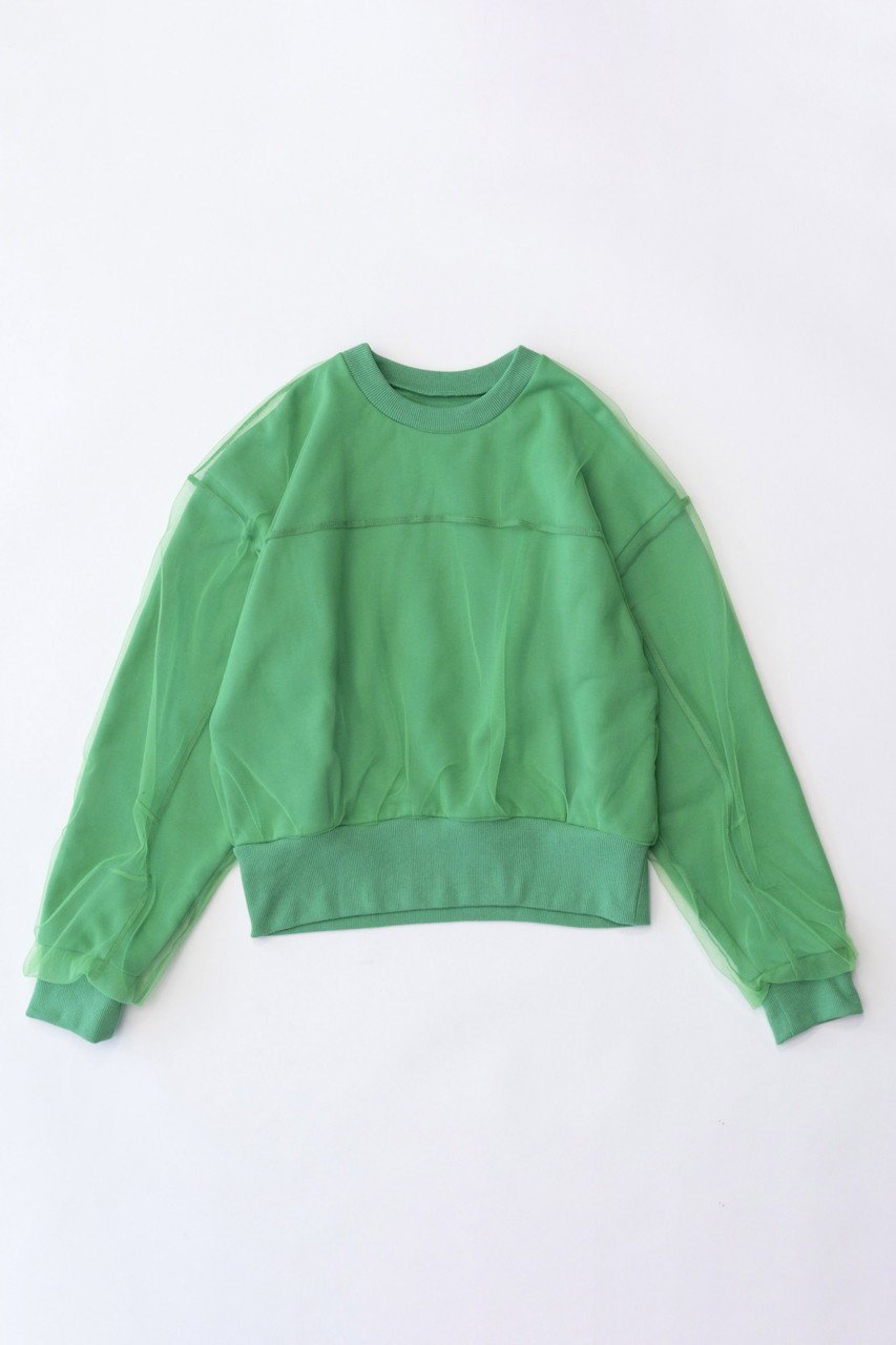 【メゾンスペシャル/MAISON SPECIAL】のTulle Combination Sweatshirt/チュールコンビスウェット インテリア・キッズ・メンズ・レディースファッション・服の通販 founy(ファニー) 　ファッション　Fashion　レディースファッション　WOMEN　トップス・カットソー　Tops/Tshirt　シャツ/ブラウス　Shirts/Blouses　パーカ　Sweats　ロング / Tシャツ　T-Shirts　スウェット　Sweat　カットソー　Cut and Sewn　シアー　Sheer　シンプル　Simple　スウェット　Sweat　チュール　Tulle　ドッキング　Docking　フォルム　Form　ベーシック　Basic　春　Spring　秋　Autumn/Fall　GRN(グリーン)|ID: prp329100003637829 ipo3291000000023900870