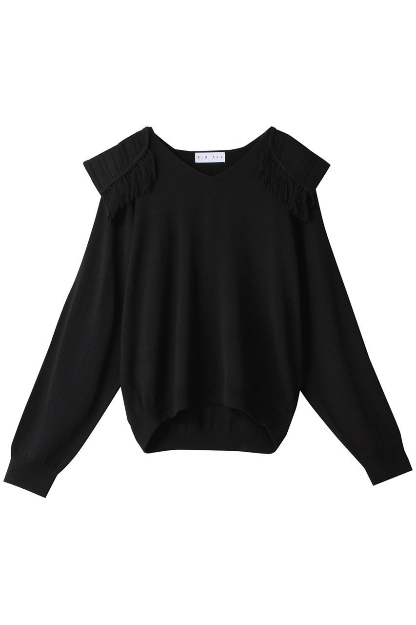 【リムアーク/RIM.ARK】のShoulder design knit tops/ニット インテリア・キッズ・メンズ・レディースファッション・服の通販 founy(ファニー) 　ファッション　Fashion　レディースファッション　WOMEN　トップス・カットソー　Tops/Tshirt　ニット　Knit Tops　プルオーバー　Pullover　シンプル　Simple　ドッキング　Docking　フリンジ　Fringe　ランダム　Random　再入荷　Restock/Back In Stock/Re Arrival　ネイビー|ID: prp329100003640479 ipo3291000000028260468