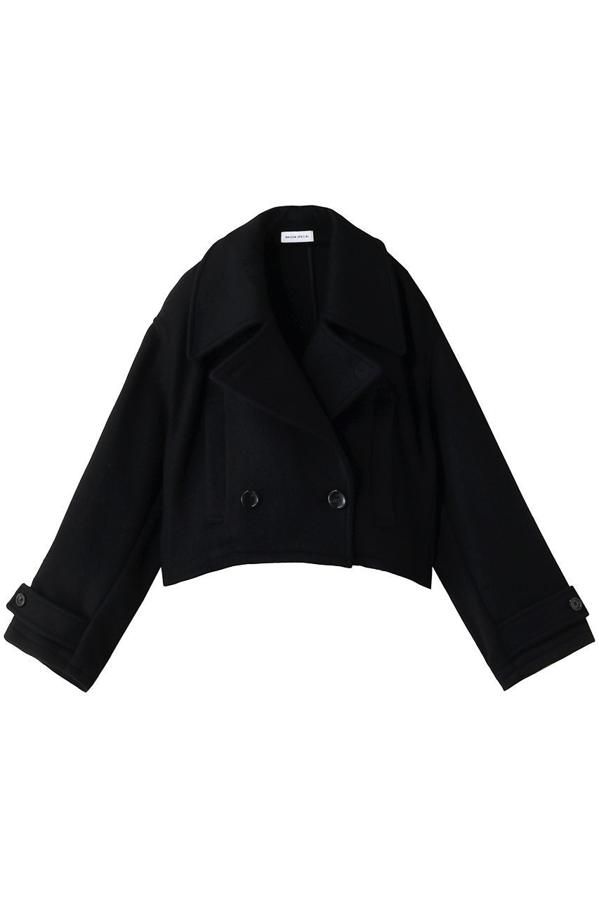 【メゾンスペシャル/MAISON SPECIAL】のCropped Peacoat/クロップドピーコート インテリア・キッズ・メンズ・レディースファッション・服の通販 founy(ファニー) 　ファッション　Fashion　レディースファッション　WOMEN　アウター　Coat Outerwear　コート　Coats　Pコート　Pea Coats　クロップド　Cropped　ショート　Short　スタンド　Stand　チェック　Check　バランス　Balance　ボトム　Bottom　防寒　Cold Protection　BLK(ブラック)|ID: prp329100003649729 ipo3291000000030042119