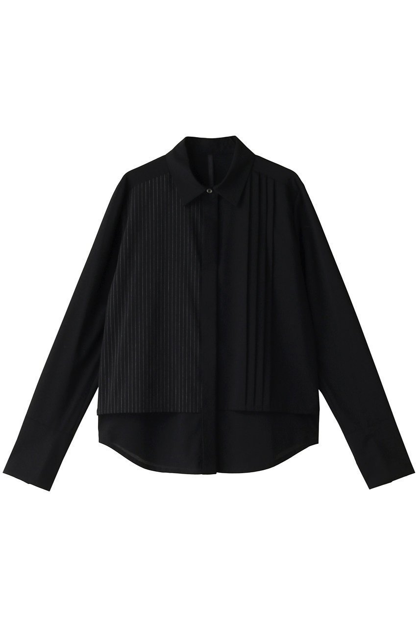 【ピアッカセッテ/ph7+】のピンタックレイヤードシャツ インテリア・キッズ・メンズ・レディースファッション・服の通販 founy(ファウニー) 　ファッション　Fashion　レディースファッション　Fashion for Women　トップス・カットソー　Cut & Sew Tops　シャツ・ブラウス・オフィスカジュアル　Elegant Blouses & Button-Ups　おすすめ　Recommended / Our Picks　スリーブ　Sleeve, Long Sleeve / Short Sleeve　ベーシック　Basic, Essential　ロング　Long, Long-Length　定番　Standard, Basic Item　ブラックコンビ|ID: prp329100003672218 ipo3291000000036719080
