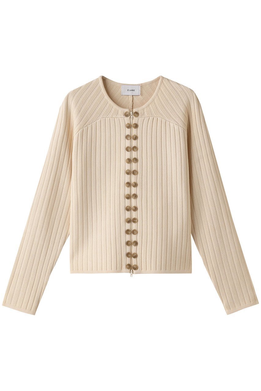 【クラネ/CLANE】のLINE UP BUTTON KNIT TOPS/ニット インテリア・キッズ・メンズ・レディースファッション・服の通販 founy(ファニー) 　ファッション　Fashion　レディースファッション　Fashion for Women　トップス・カットソー　Cut & Sew Tops　ニット　Knit Tops & Sweaters　カジュアルプルオーバー・ニットトップス　Pullovers & Knit Tops / Casual Pullovers　ジップ　Zip, Zipper　ストライプ　Stripe, Striped Pattern　スリット　Slit, Slit Detail　ヨーク　Yoke, Yoke Design　ワイドリブ　Wide Rib, Wide Ribbed Knit　IVORY|ID: prp329100003672235 ipo3291000000032954297