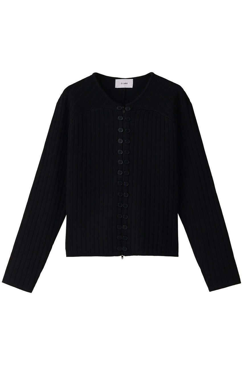 【クラネ/CLANE】のLINE UP BUTTON KNIT TOPS/ニット インテリア・キッズ・メンズ・レディースファッション・服の通販 founy(ファニー) 　ファッション　Fashion　レディースファッション　Fashion for Women　トップス・カットソー　Cut & Sew Tops　ニット　Knit Tops & Sweaters　カジュアルプルオーバー・ニットトップス　Pullovers & Knit Tops / Casual Pullovers　ジップ　Zip, Zipper　ストライプ　Stripe, Striped Pattern　スリット　Slit, Slit Detail　ヨーク　Yoke, Yoke Design　ワイドリブ　Wide Rib, Wide Ribbed Knit　BLACK|ID: prp329100003672235 ipo3291000000035656267